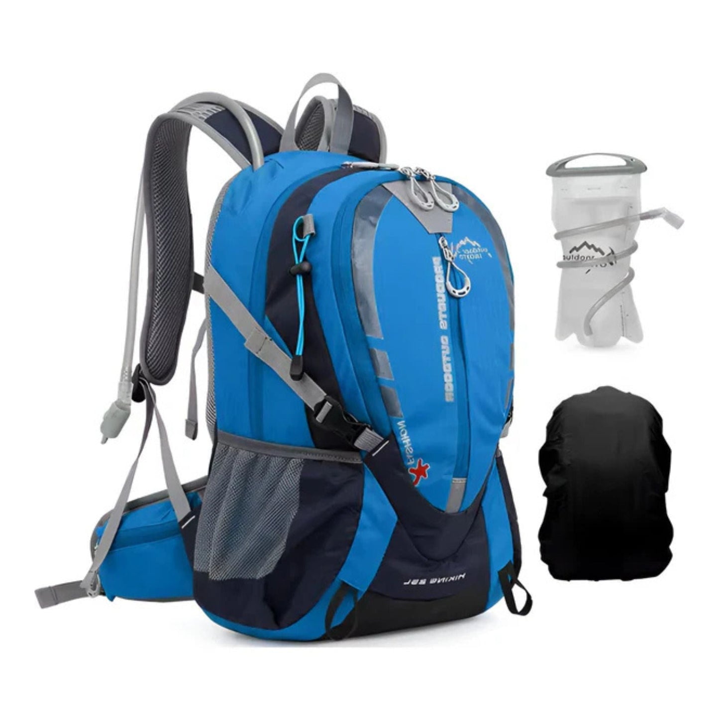 CarryQuest® - Bergbeklimmen Hydratatie Rugzak 25L + 2L Waterzak En Regenhoes - Ergonomisch & Duurzaam - Wandel Rugzak - Blauw