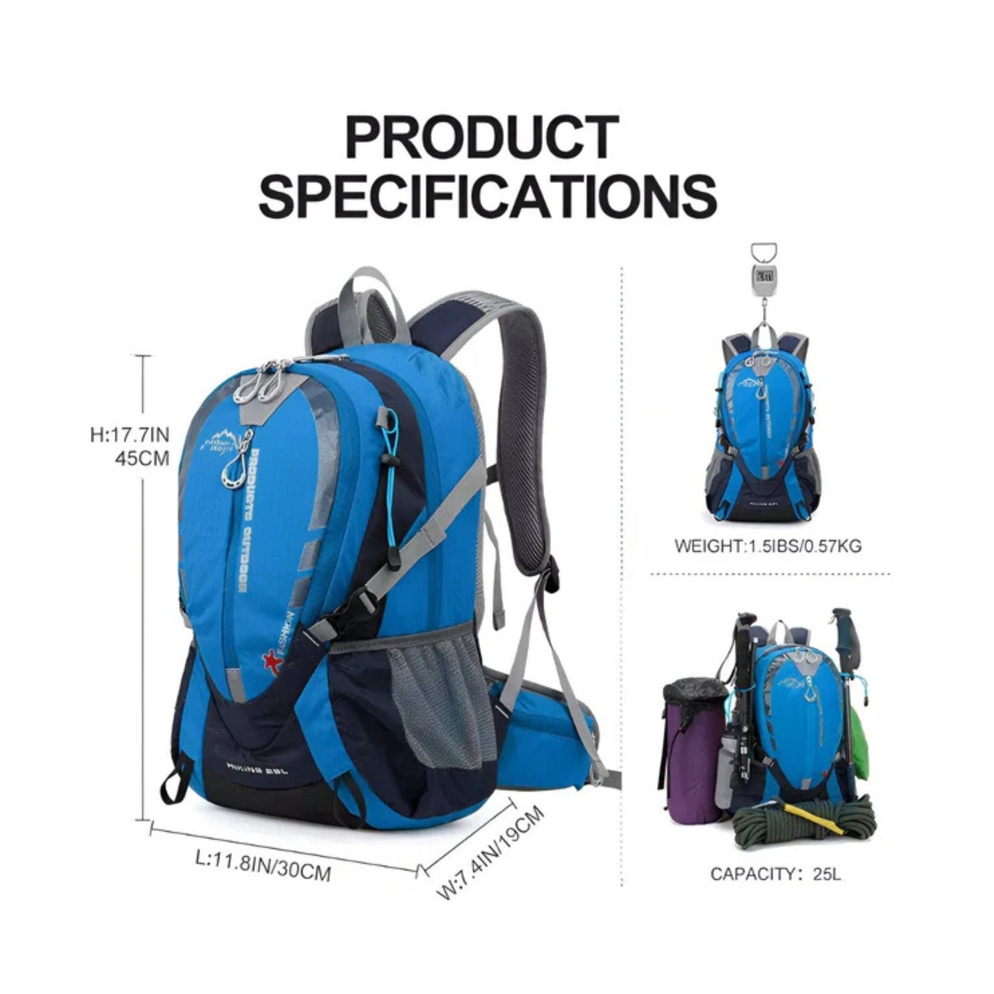 CarryQuest® - Bergbeklimmen Hydratatie Rugzak 25L + 2L Waterzak - Wandel Rugzak - Blauw