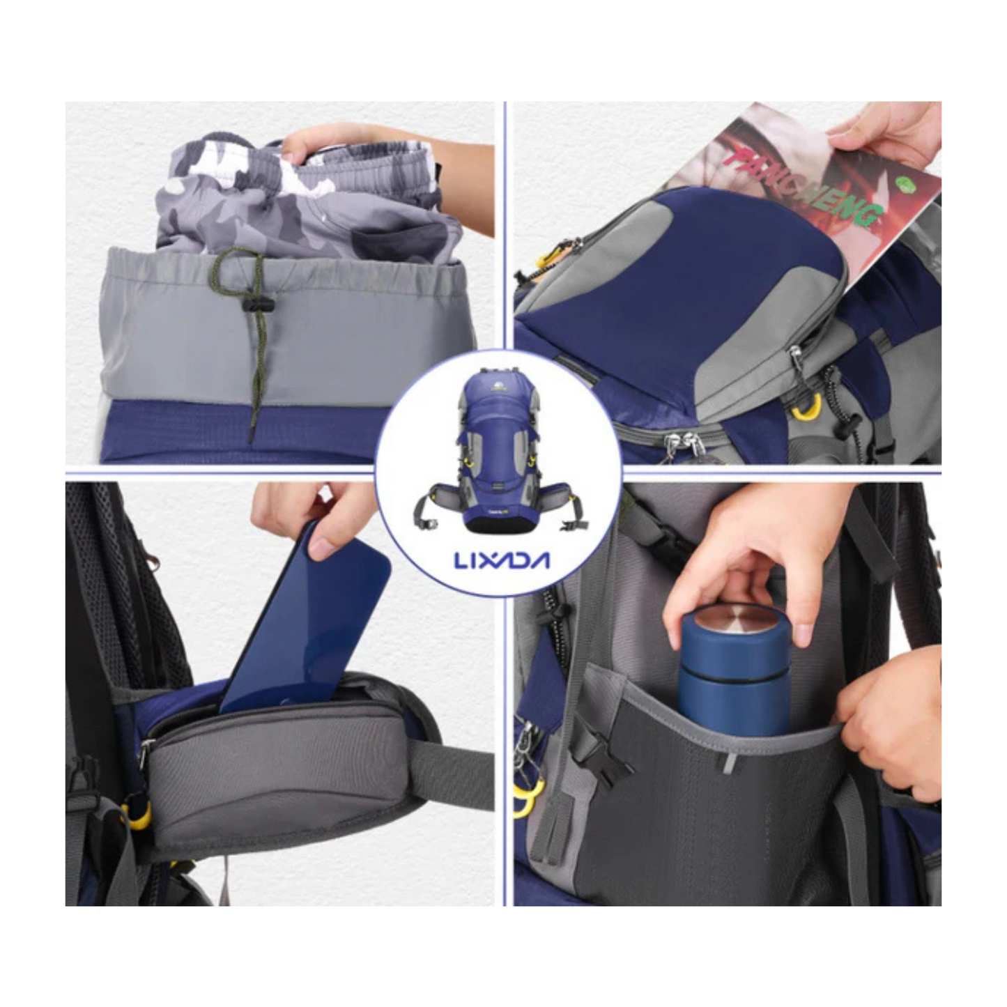 CarryQuest® - 60L - Wandelrugzak - Rugzak - Wandelen - Waterbestendig - Duurzaam - Polyester - Blauw
