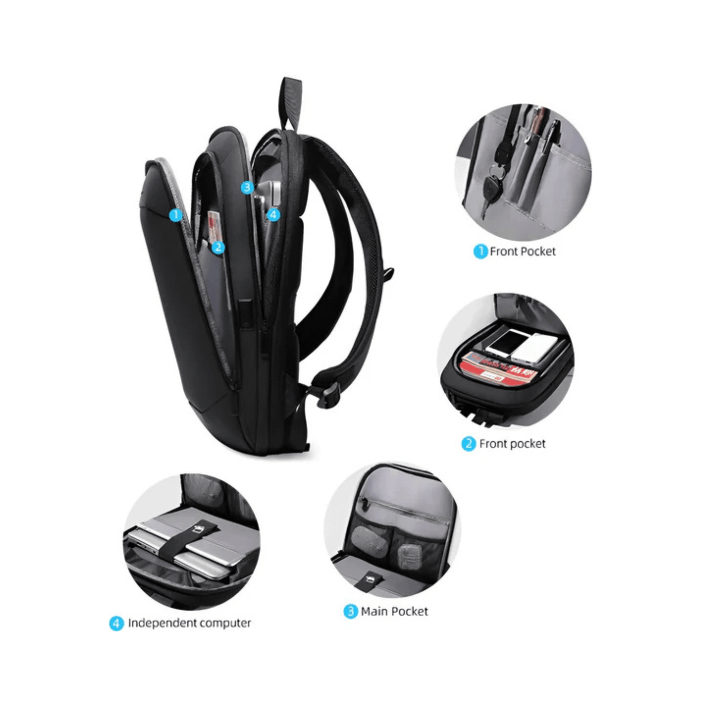 CarryQuest® - 17 Inch Laptop Rugzak - USB Poort + Waterdicht - Waterdichte Reistas - Zwart