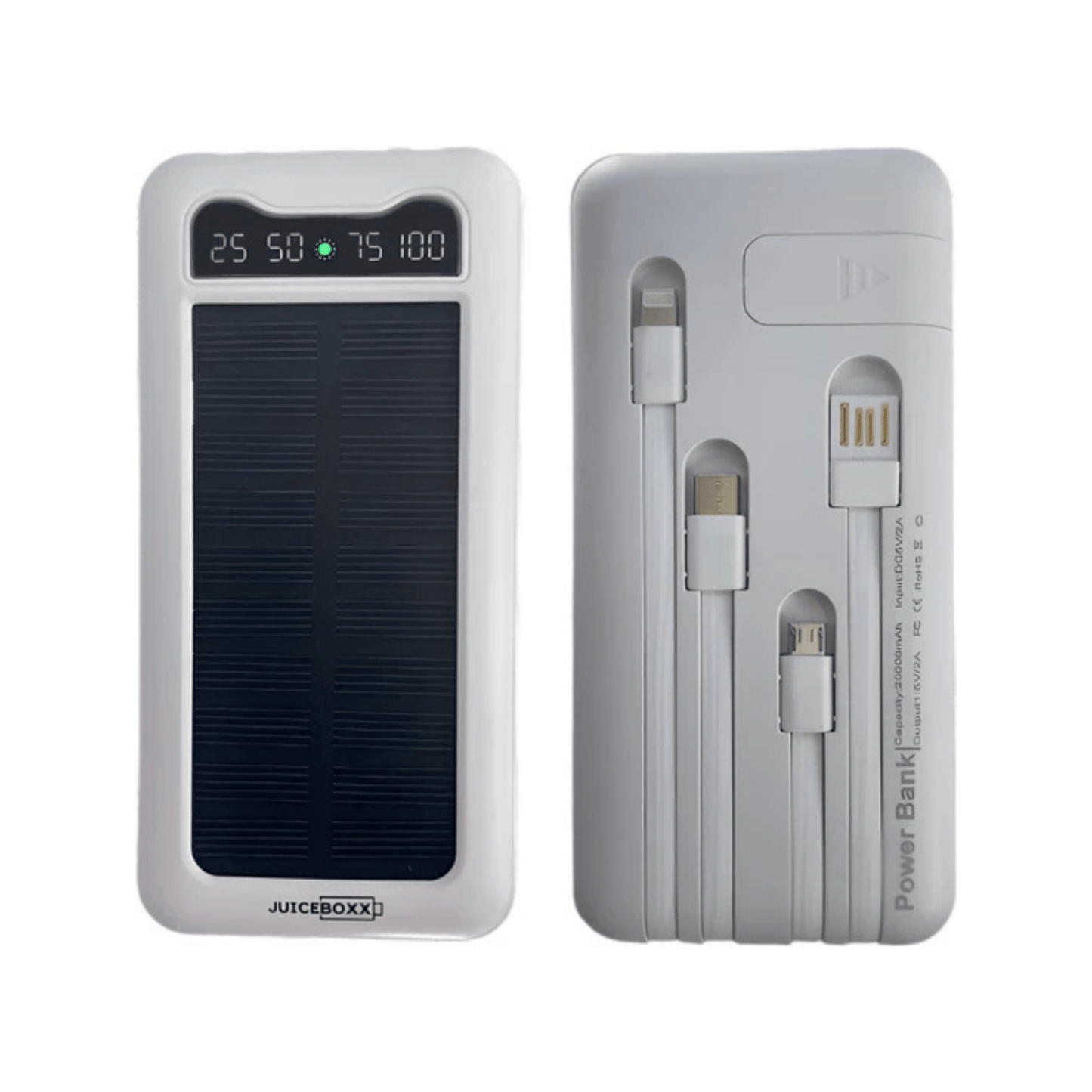 CarryQuest® - 20000mAh - Powerbank Iphone - LED Zaklamp - Powerbanks - Compatibel Iphone, Samsung etc. - Powerbank Zonneenergie - Wit