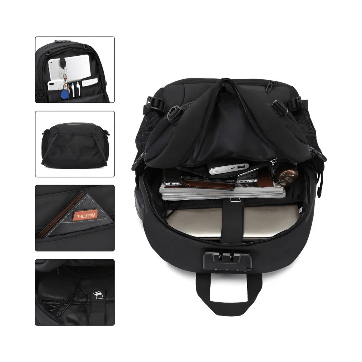 CarryQuest® - 32L Capaciteit - Laptopvak 12 - 15,6 inch - USB - Oplaadpoort - Zwart