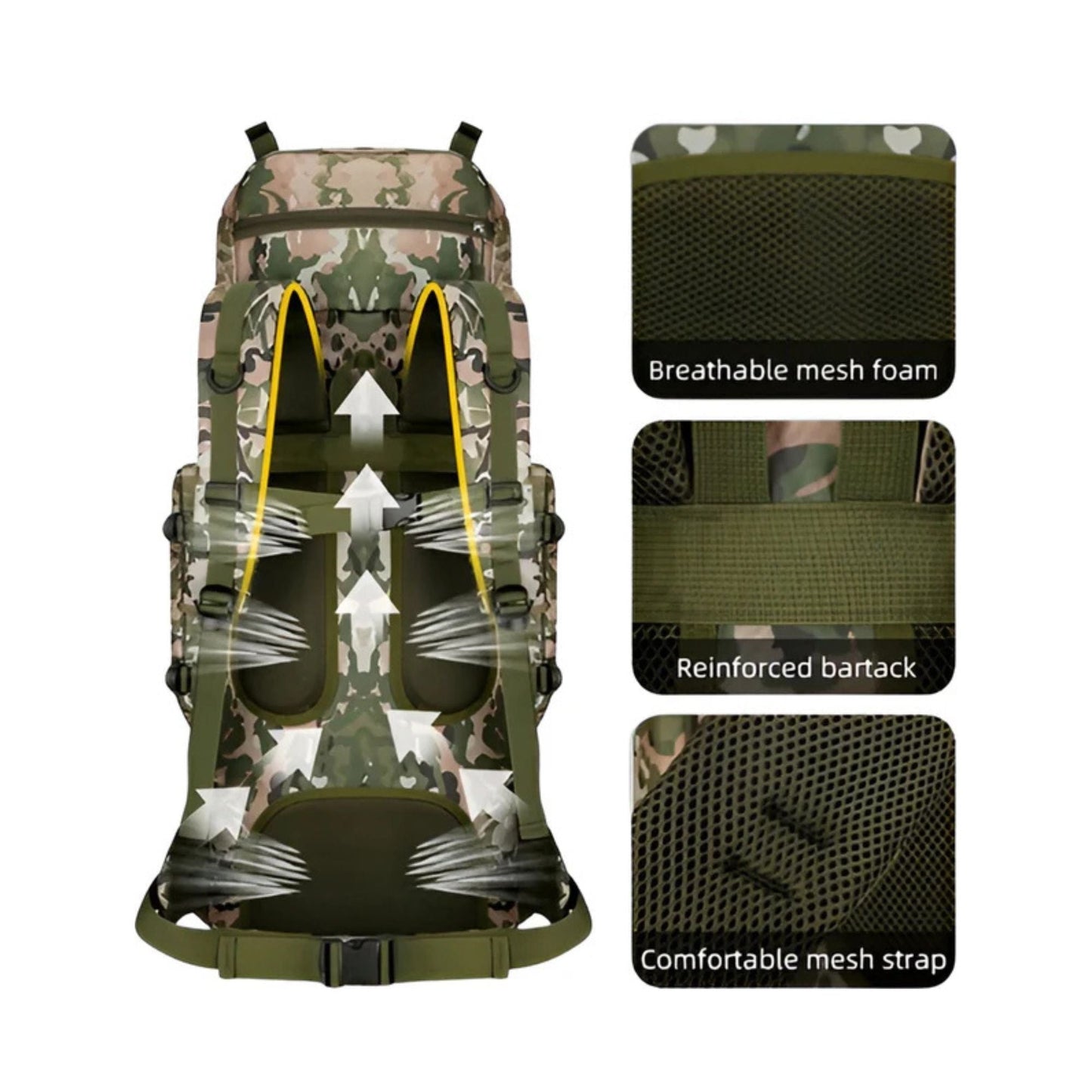 CarryQuest® - 90L Titan - Waterdichte - Wandelen - Heren - Dames - 90 Liter - Backpack - Camouflage