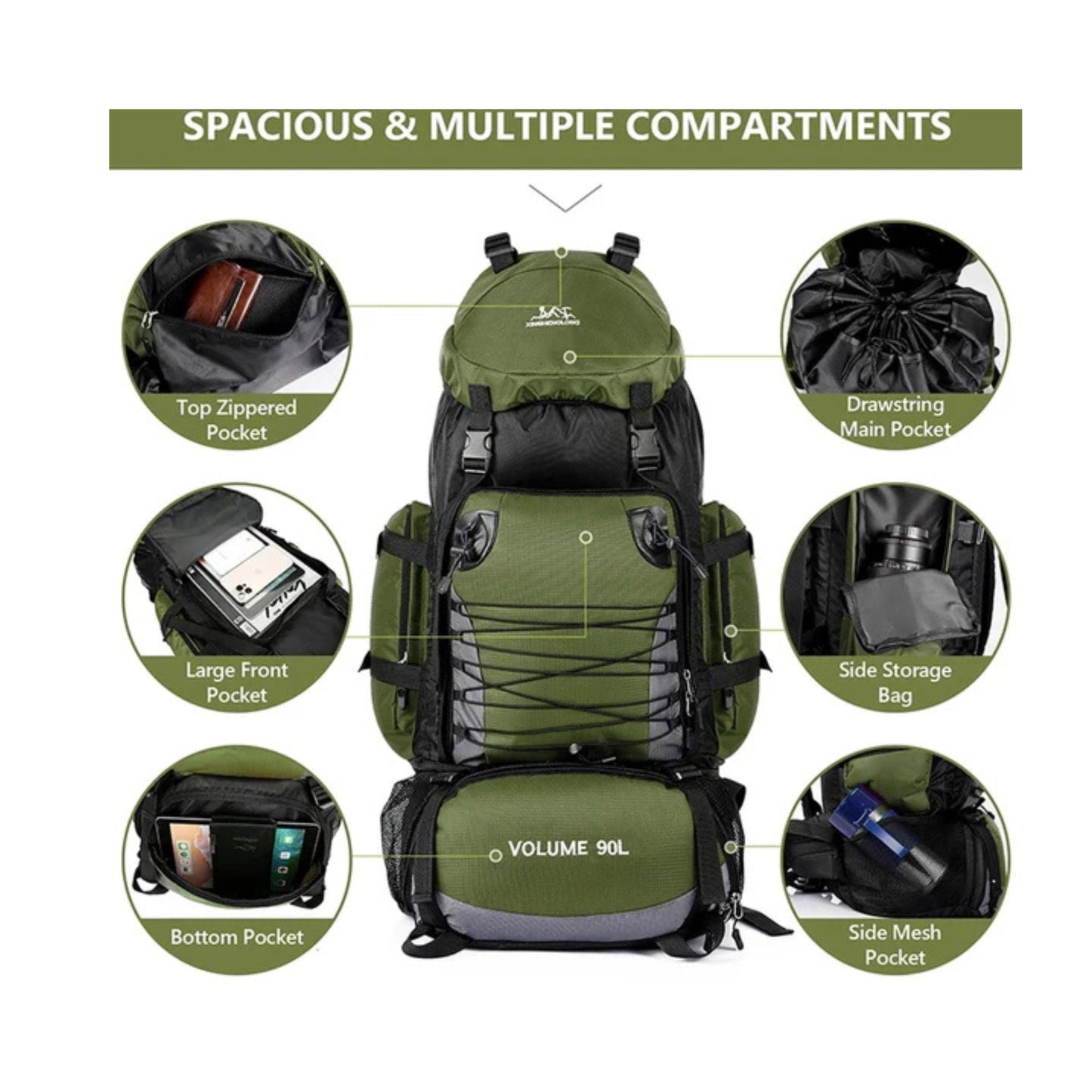 CarryQuest® - 90L - Waterdichte - Wandelen - Camping - Rugzak - Backpacks - 90 Liter - Zwart