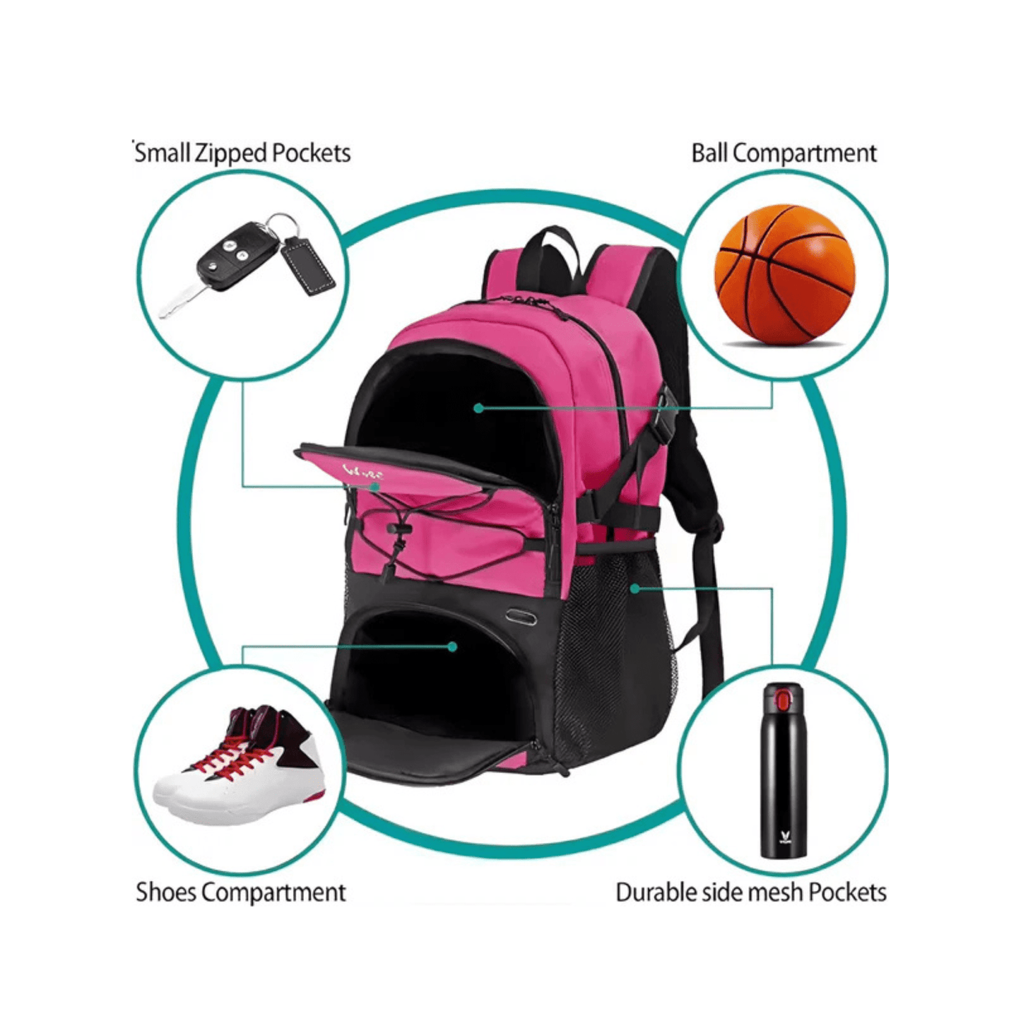 CarryQuest® - Basketbal Voetbal Rugzak - Waterbestendig - Roze
