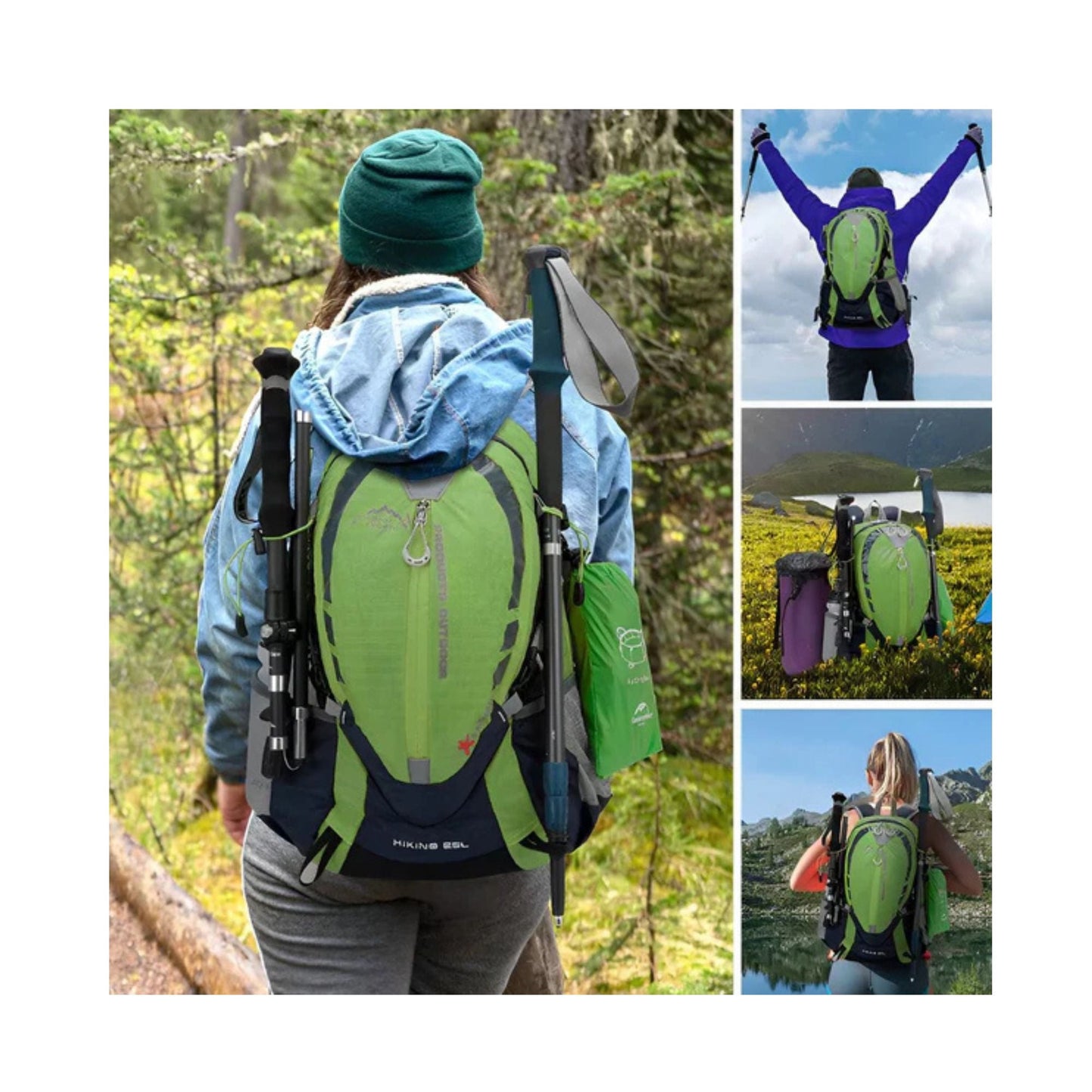 CarryQuest® - Bergbeklimmen Hydratatie Rugzak 25L + 2L Waterzak En Regenhoes - Ergonomisch & Duurzaam - Wandel Rugzak - Groen
