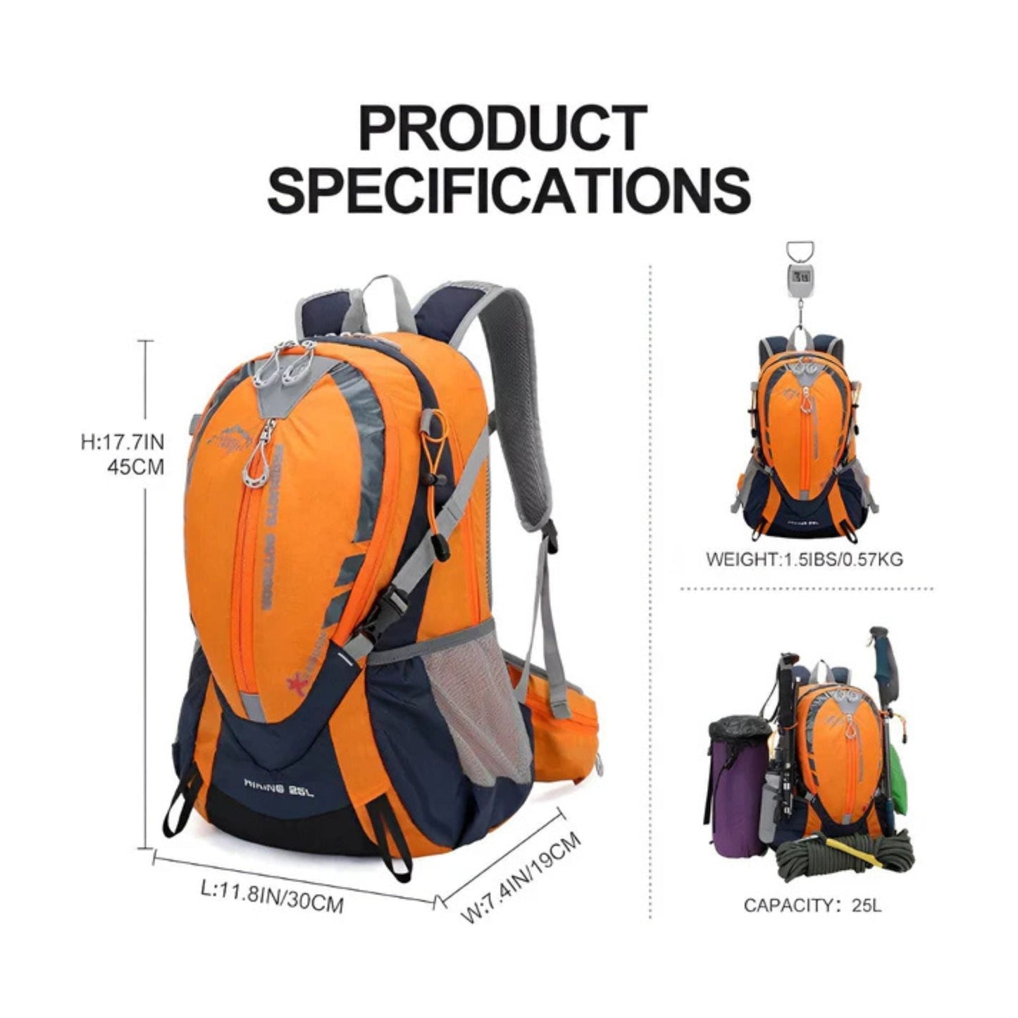 CarryQuest® - Bergbeklimmen Hydratatie Rugzak 25L + 2L Waterzak En Regenhoes - Ergonomisch & Duurzaam - Wandel Rugzak - Oranje