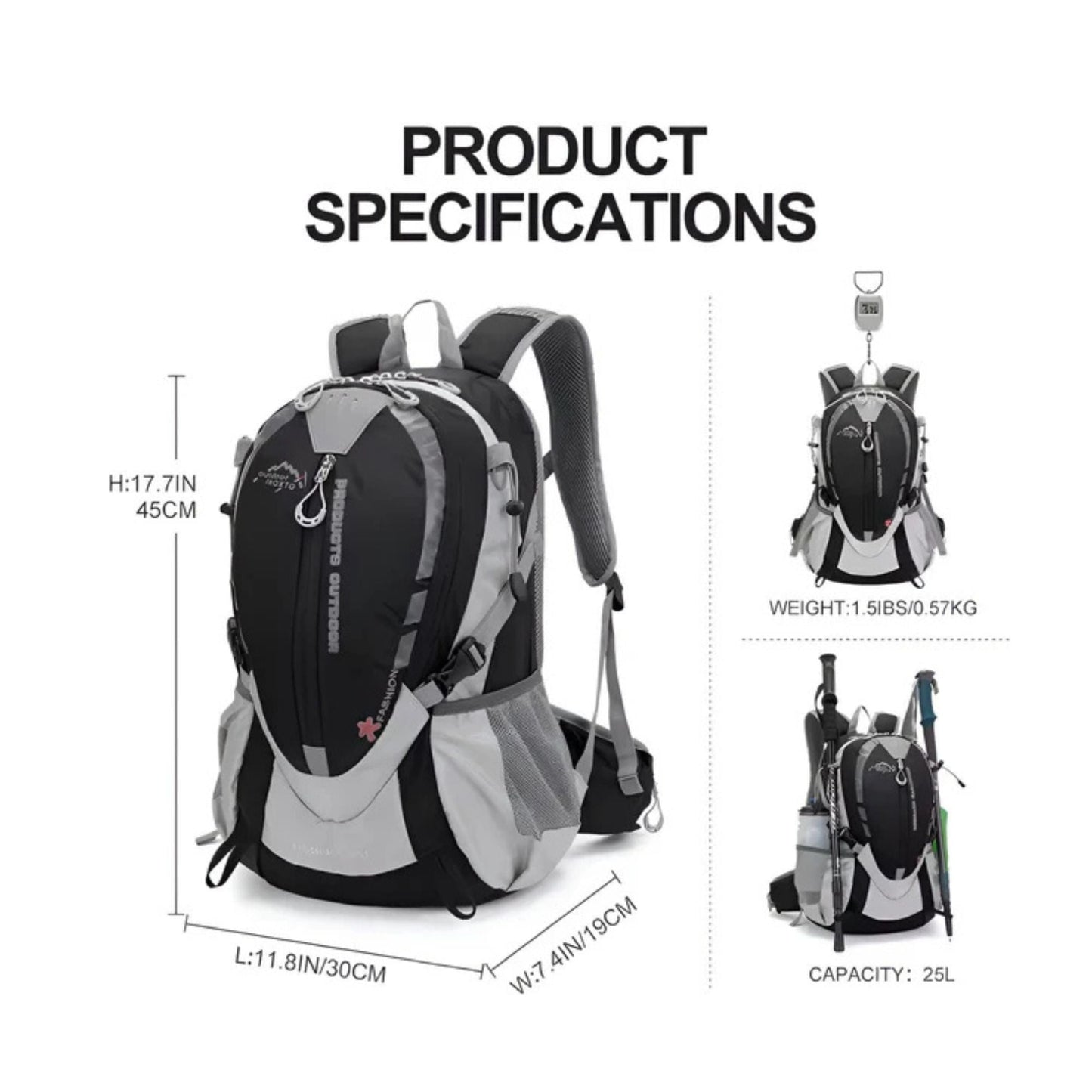 CarryQuest® - Bergbeklimmen Hydratatie Rugzak 25L + 2L Waterzak En Regenhoes - Ergonomisch & Duurzaam - Wandel Rugzak - Zwart