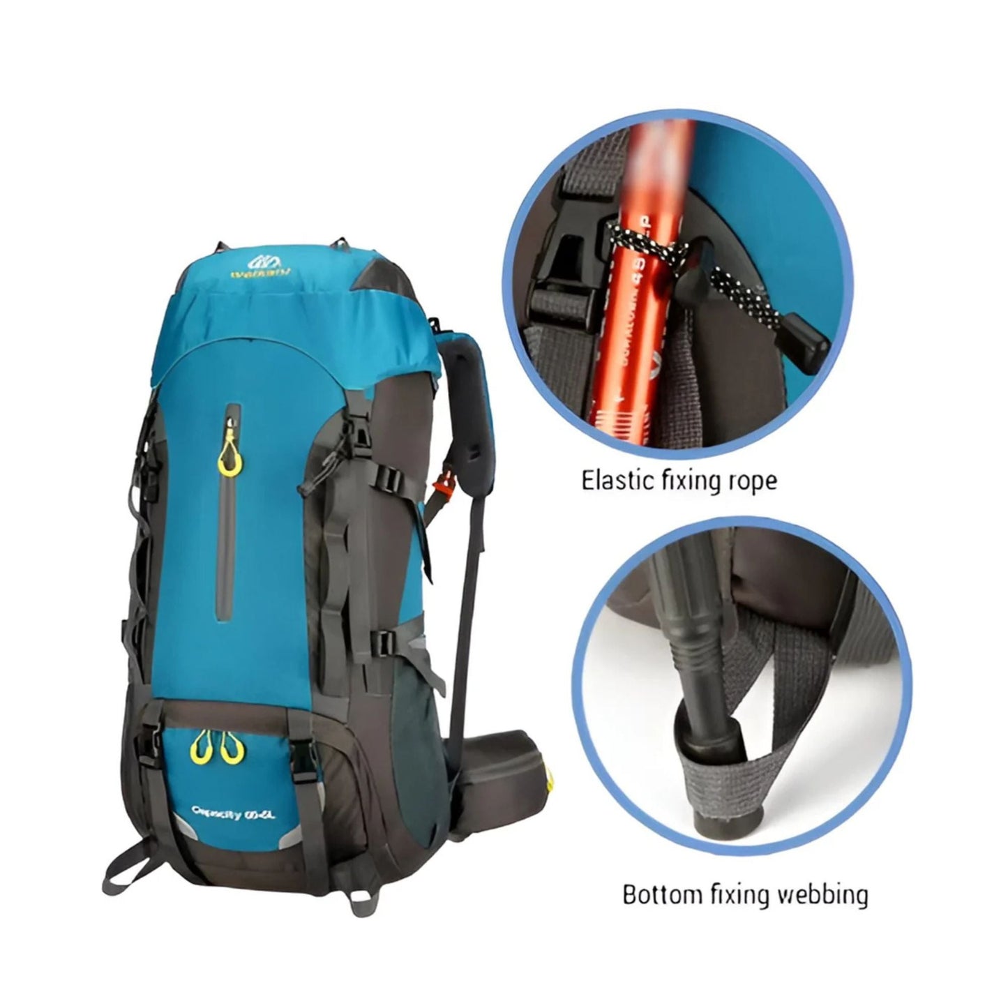 CarryQuest® - Bergbeklimming Rugzak 70L - Waterdicht Nylon + Regenhoes - Schoudertas - Blauw