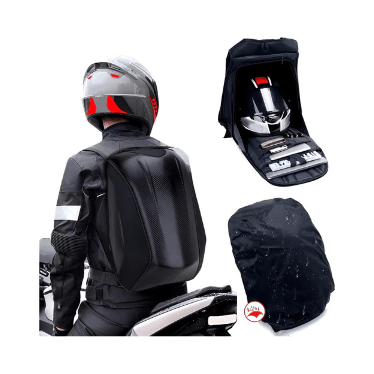 CarryQuest® - Carbon Fiber Motorhelm Rugzak 48L - Waterdichte Tas - Motor Rugzak - Turtle Bag - Zwart