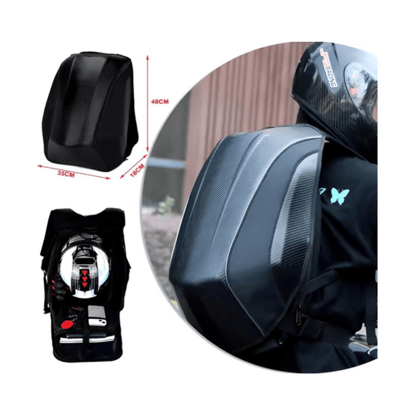 CarryQuest® - Carbon Fiber Motorhelm Rugzak 48L - Waterdichte Tas - Motor Rugzak - Turtle Bag - Zwart