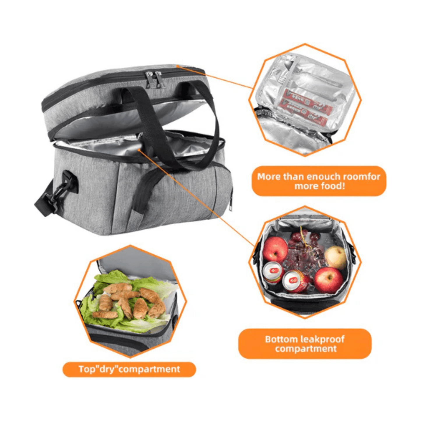 CarryQuest® - Geïsoleerde Lunchtas - Dubbel Compartiment + 8 Uur Isolatie - Thermische Lunchbox - Zwart
