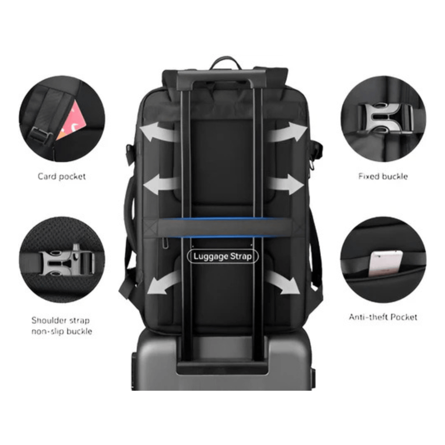 CarryQuest® - Grote Herenrugzak 40L - Laptopvak 17,3" - USB - Laptop Rugzak - Zwart