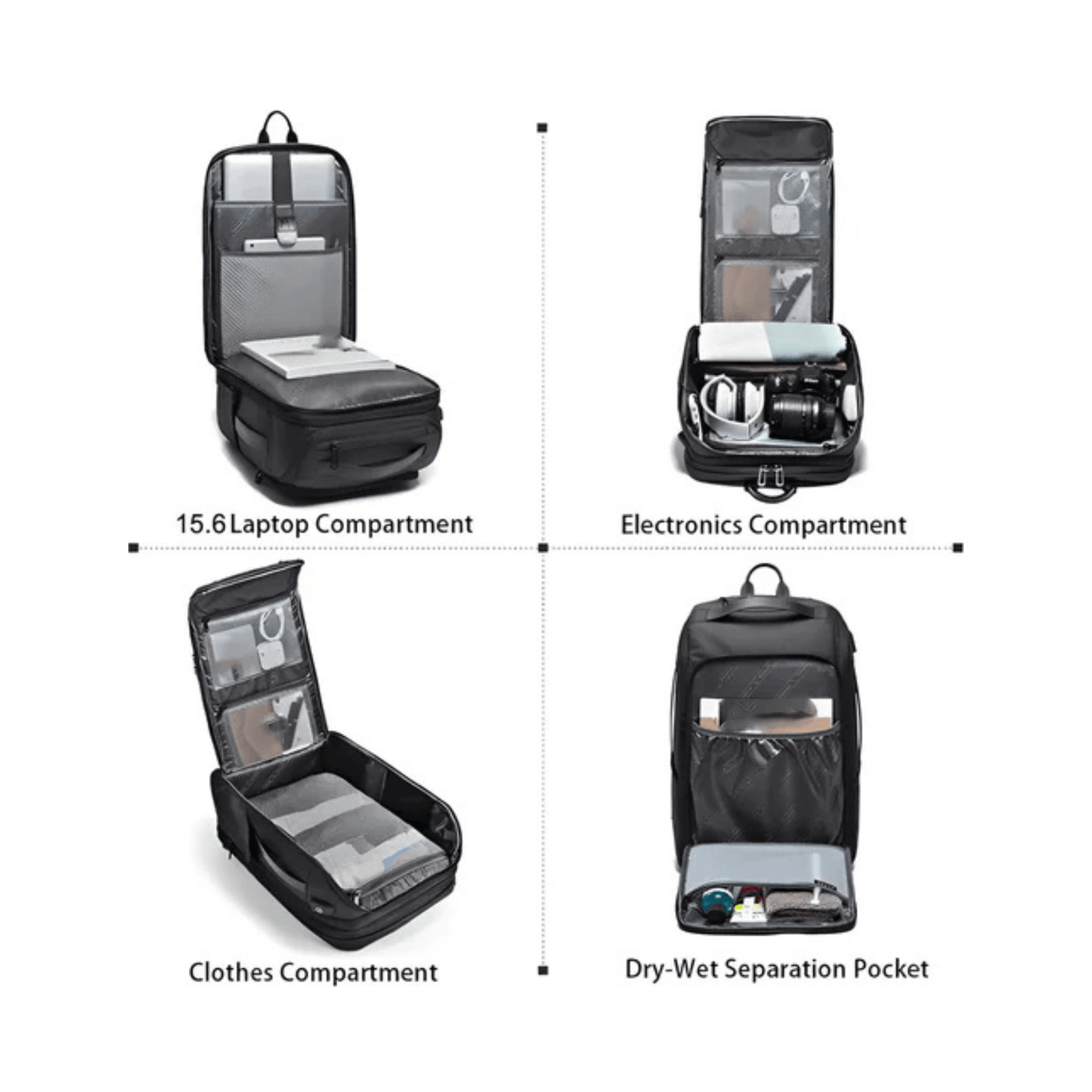 CarryQuest® - Heren Laptop Reistas 15.6" - Anti - Diefstal & Waterbestendig - USB - Zwart