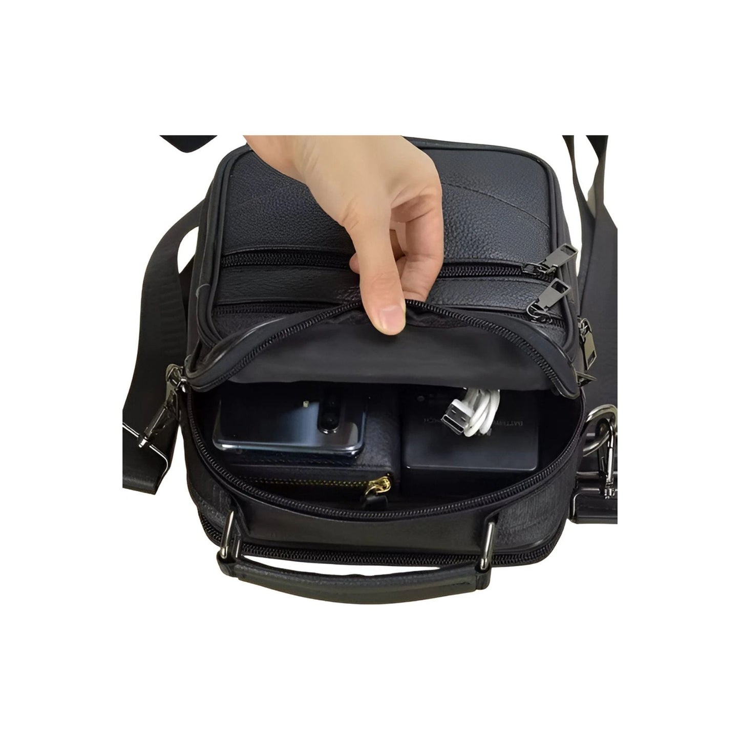 CarryQuest® - Heren Lederen Schoudertas - Handtassen - Zwart