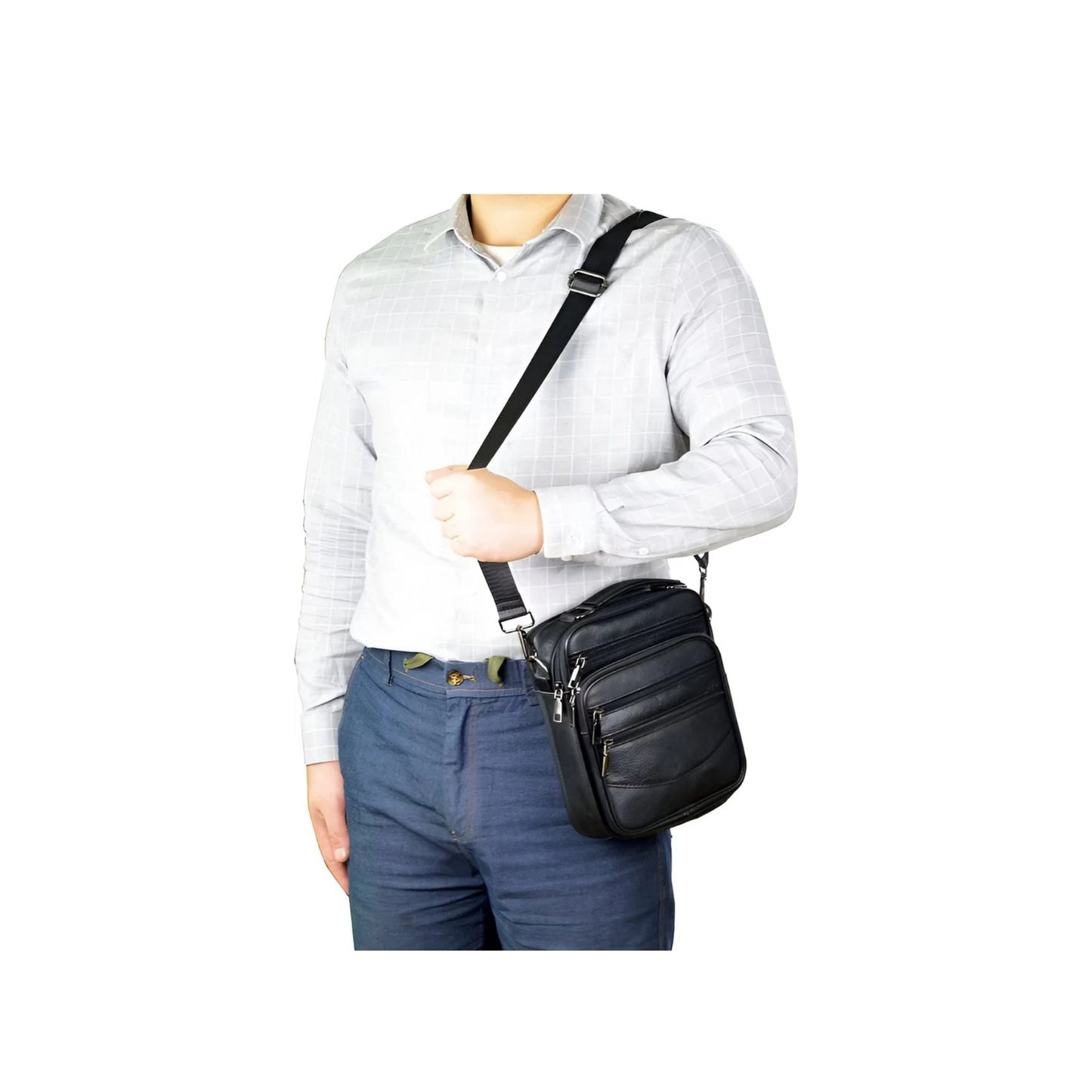 CarryQuest® - Heren Lederen Schoudertas - Handtassen - Zwart