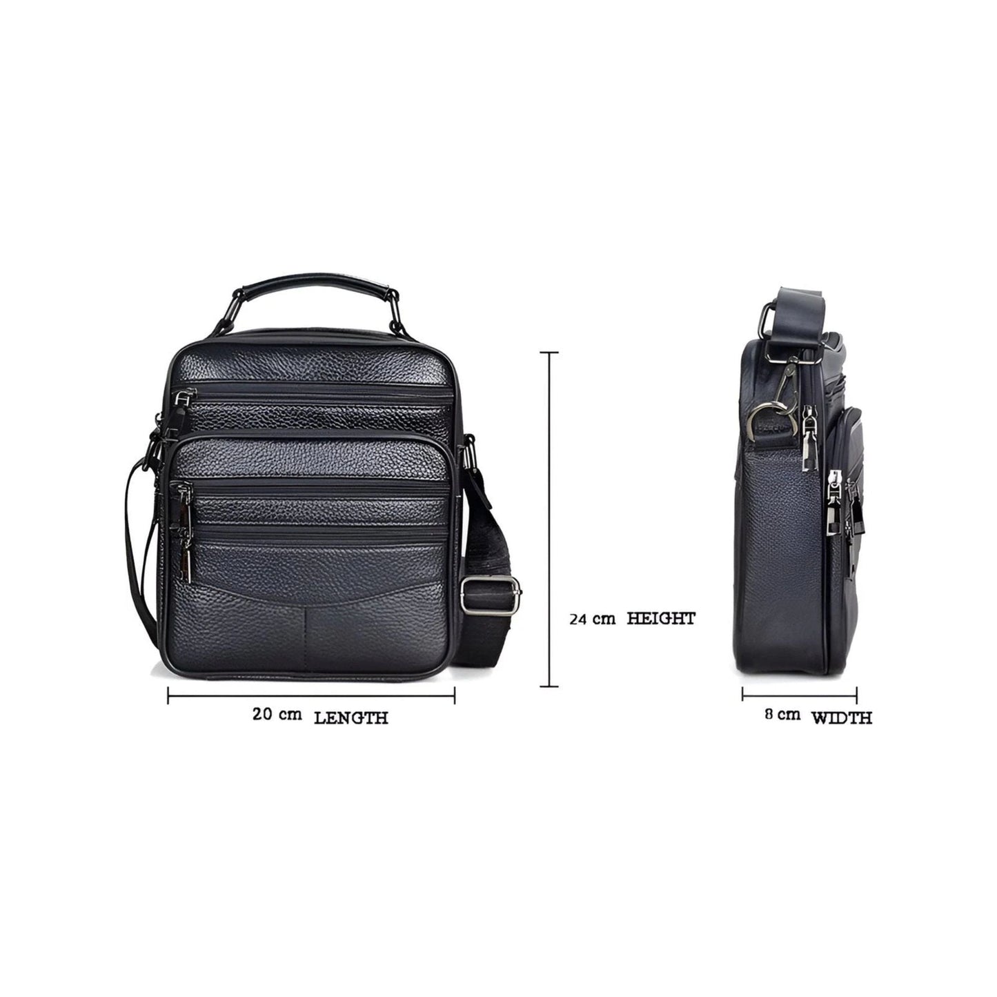 CarryQuest® - Heren Lederen Schoudertas - Handtassen - Zwart