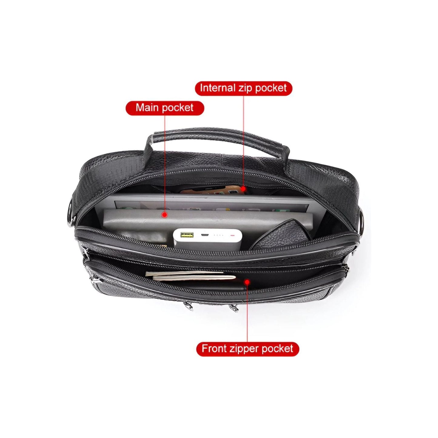 CarryQuest® - Heren Lederen Schoudertas - Koeienhuid Lederen Handtassen - Zwart
