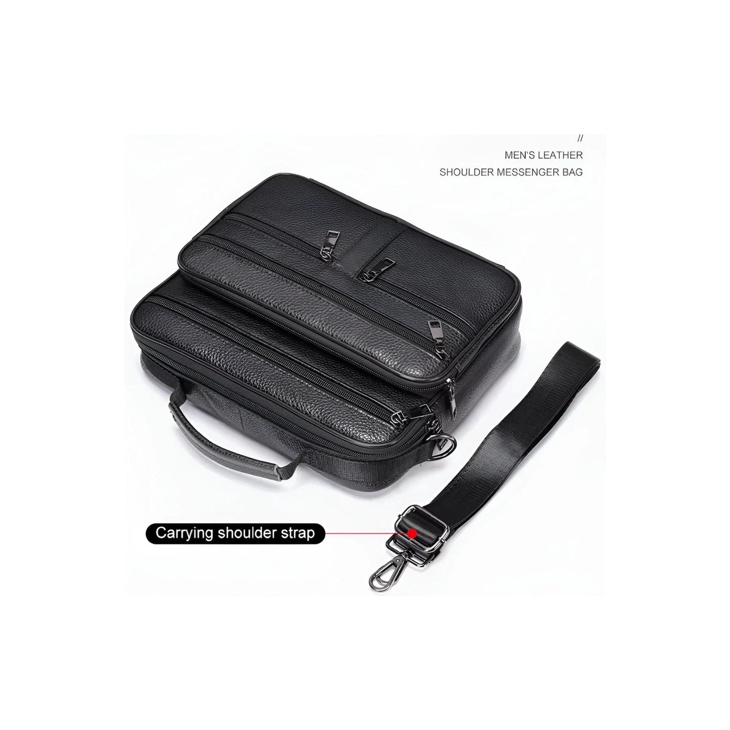 CarryQuest® - Heren Lederen Schoudertas - Koeienhuid Lederen Handtassen - Zwart