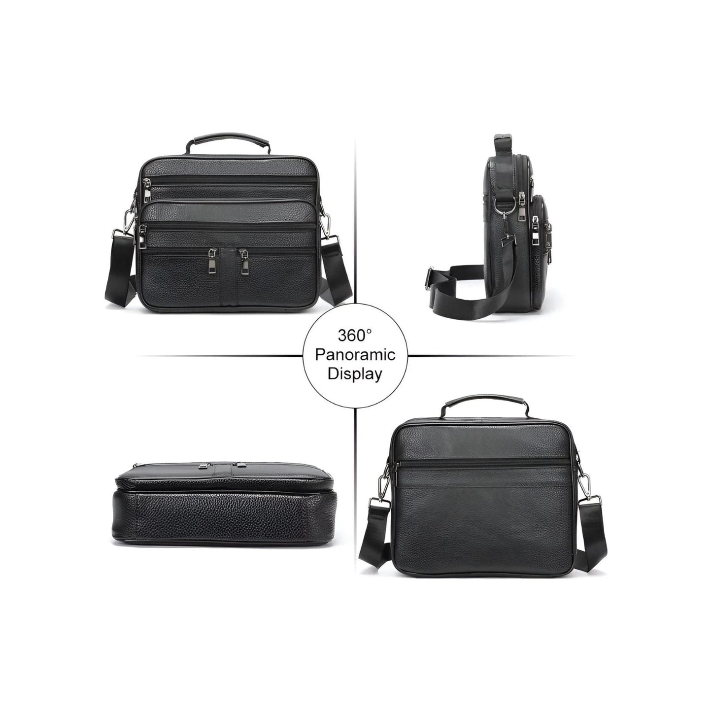 CarryQuest® - Heren Lederen Schoudertas - Koeienhuid Lederen Handtassen - Zwart