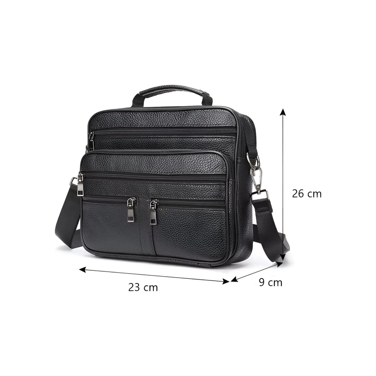 CarryQuest® - Heren Lederen Schoudertas - Koeienhuid Lederen Handtassen - Zwart