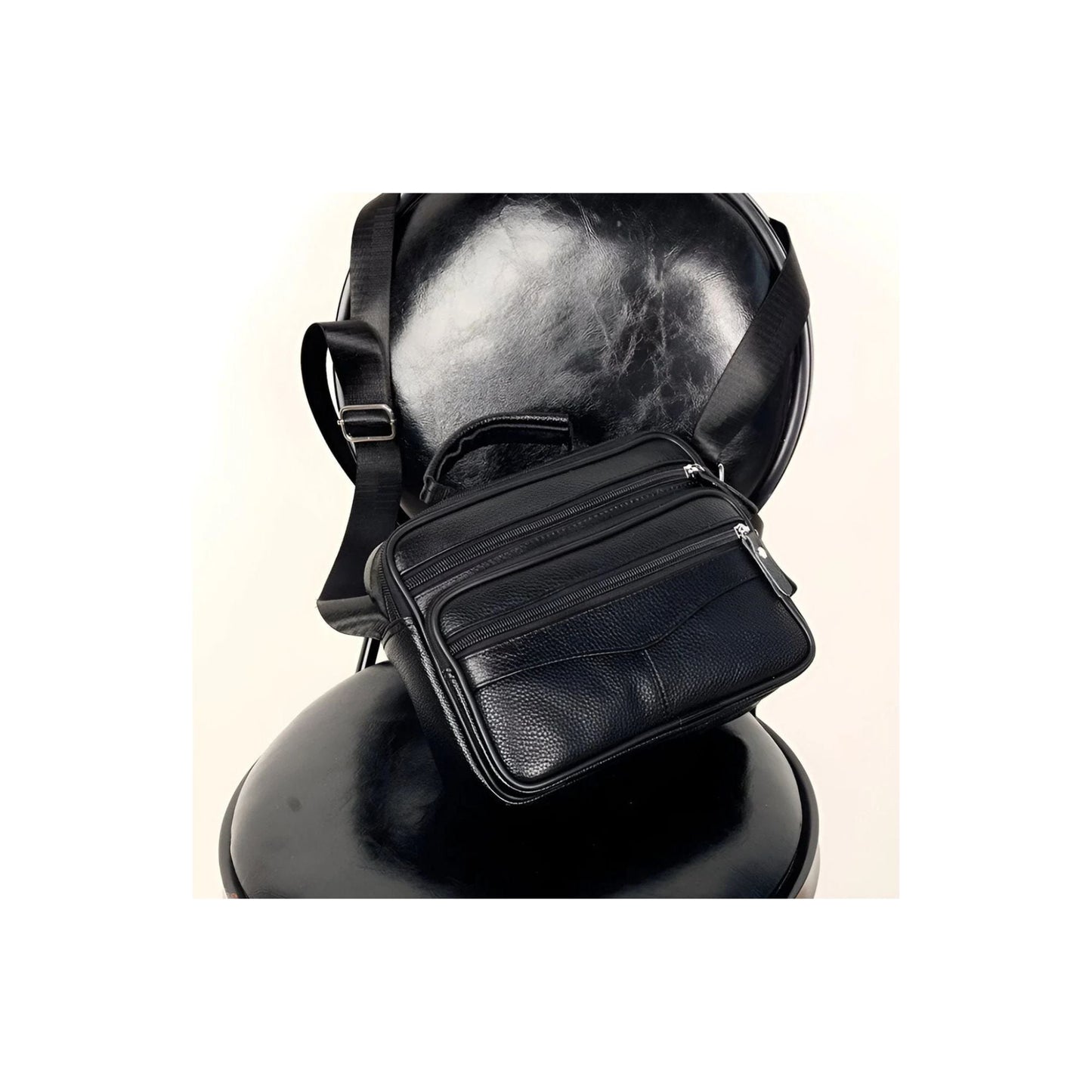CarryQuest® - Heren Lederen Schoudertas - Koeienhuid Lederen Handtassen - Zwart