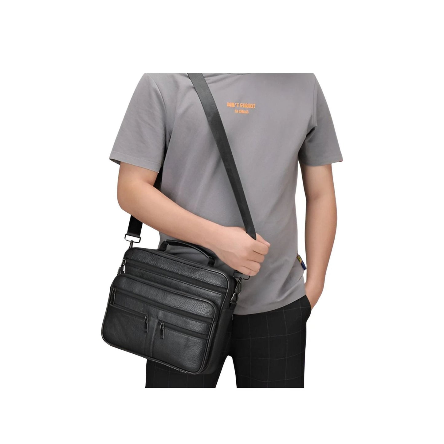 CarryQuest® - Heren Lederen Schoudertas - Koeienhuid Lederen Handtassen - Zwart