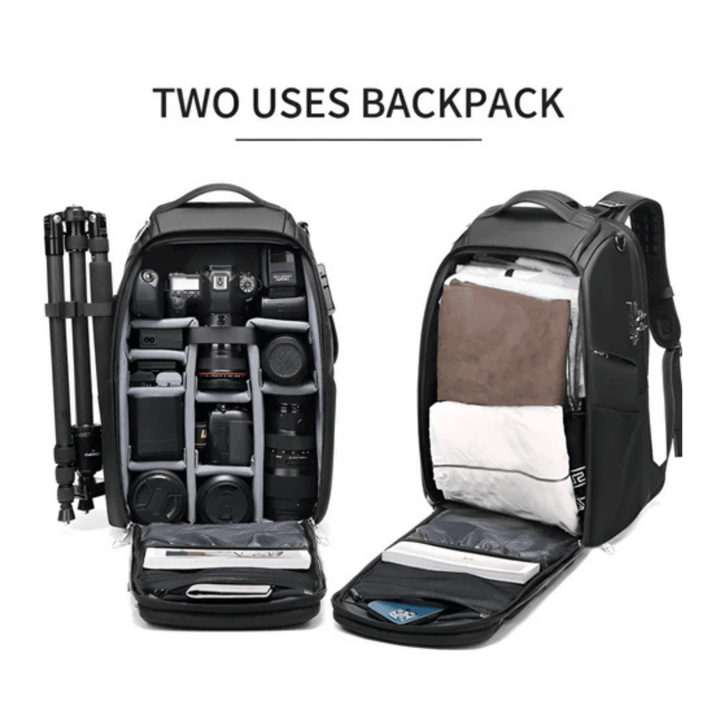 CarryQuest® - Heren Reistas SLR Camerarugzak - 40L - Geschikt voor 17" Laptop - Laptop Rugzak - Zwart