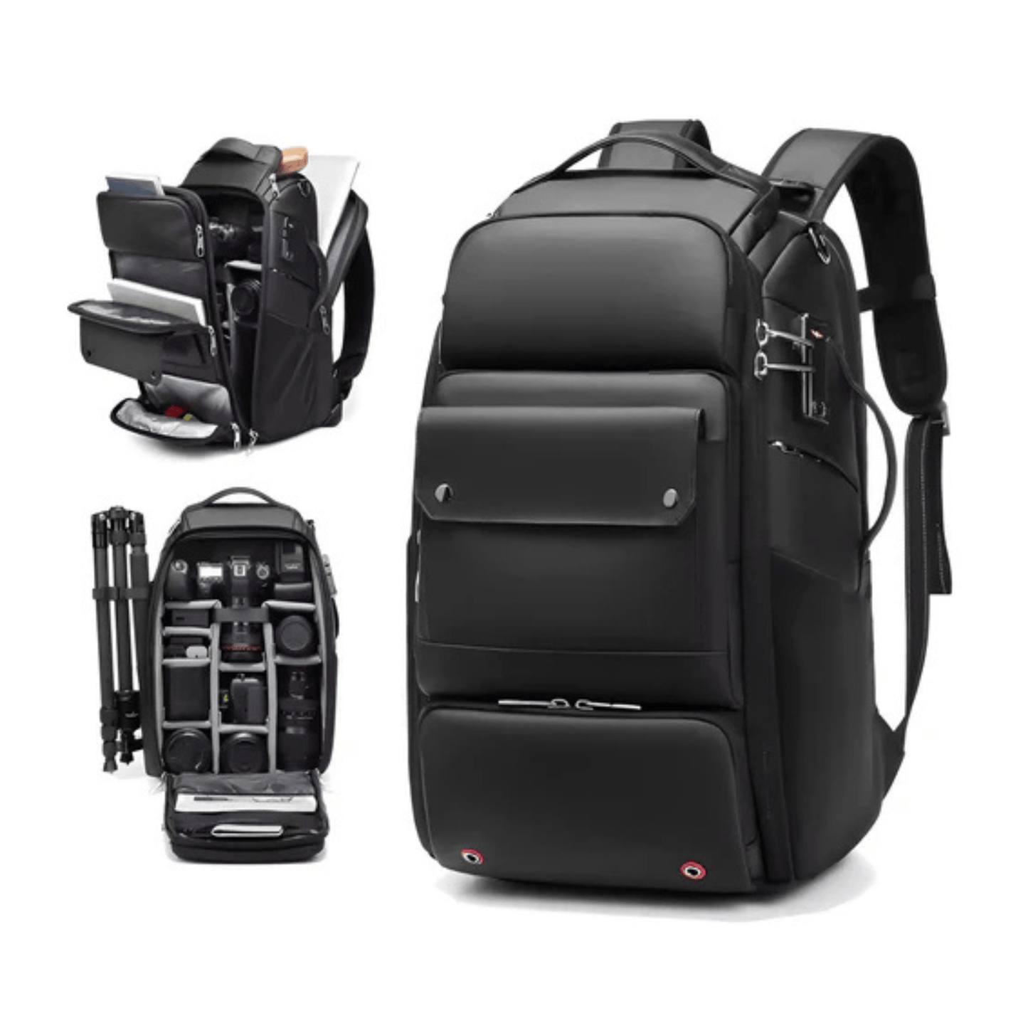 CarryQuest® - Heren Reistas SLR Camerarugzak - 40L - Geschikt voor 17" Laptop - Laptop Rugzak - Zwart