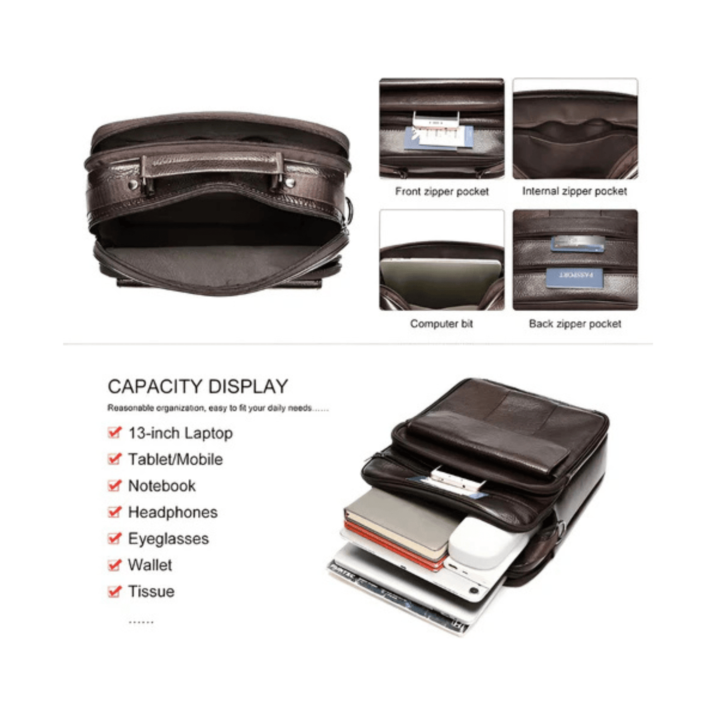 CarryQuest® - Heren Schoudertas - Casual crossbody messenger van leer - Zwart