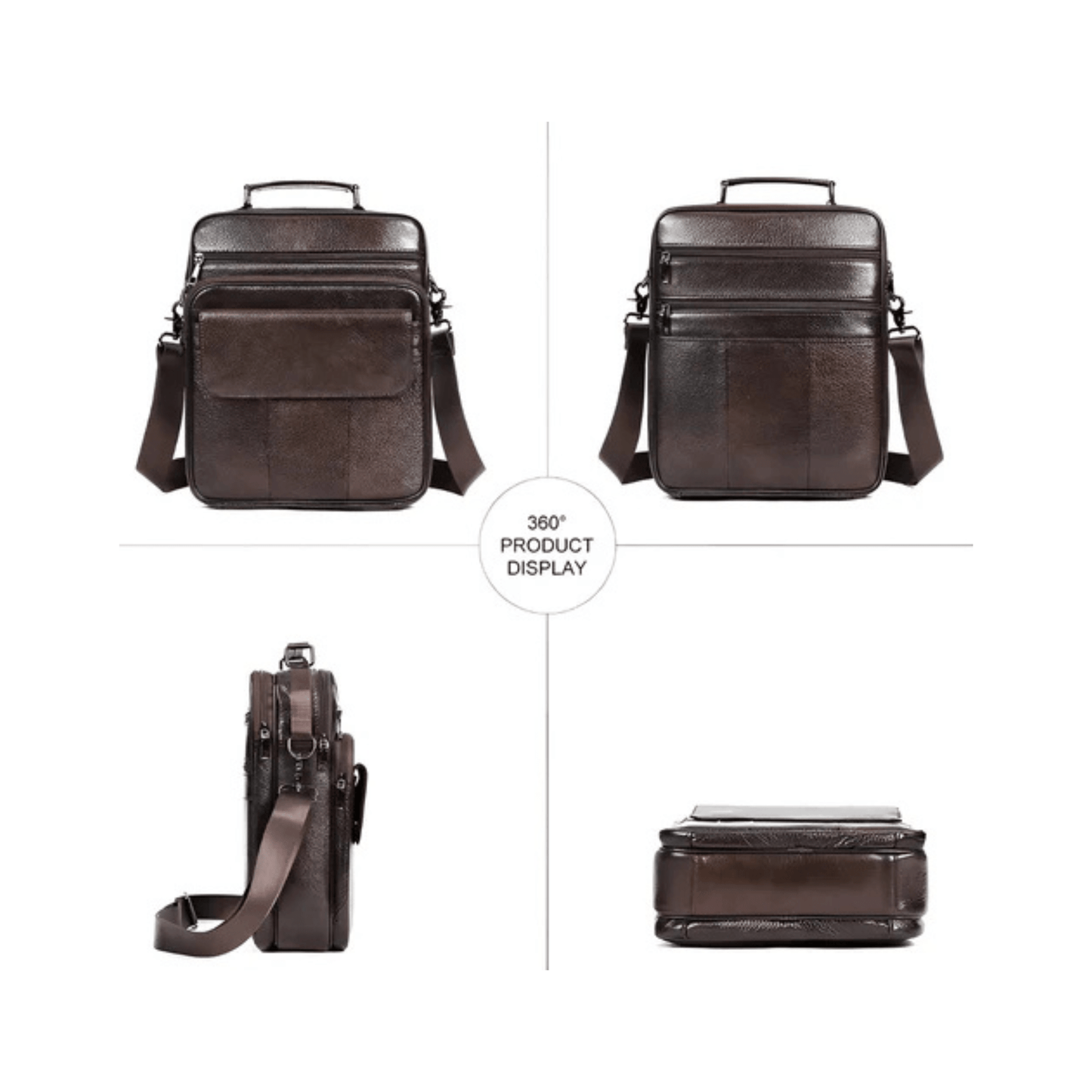 CarryQuest® - Heren Schoudertas - Casual crossbody messenger van leer - Zwart