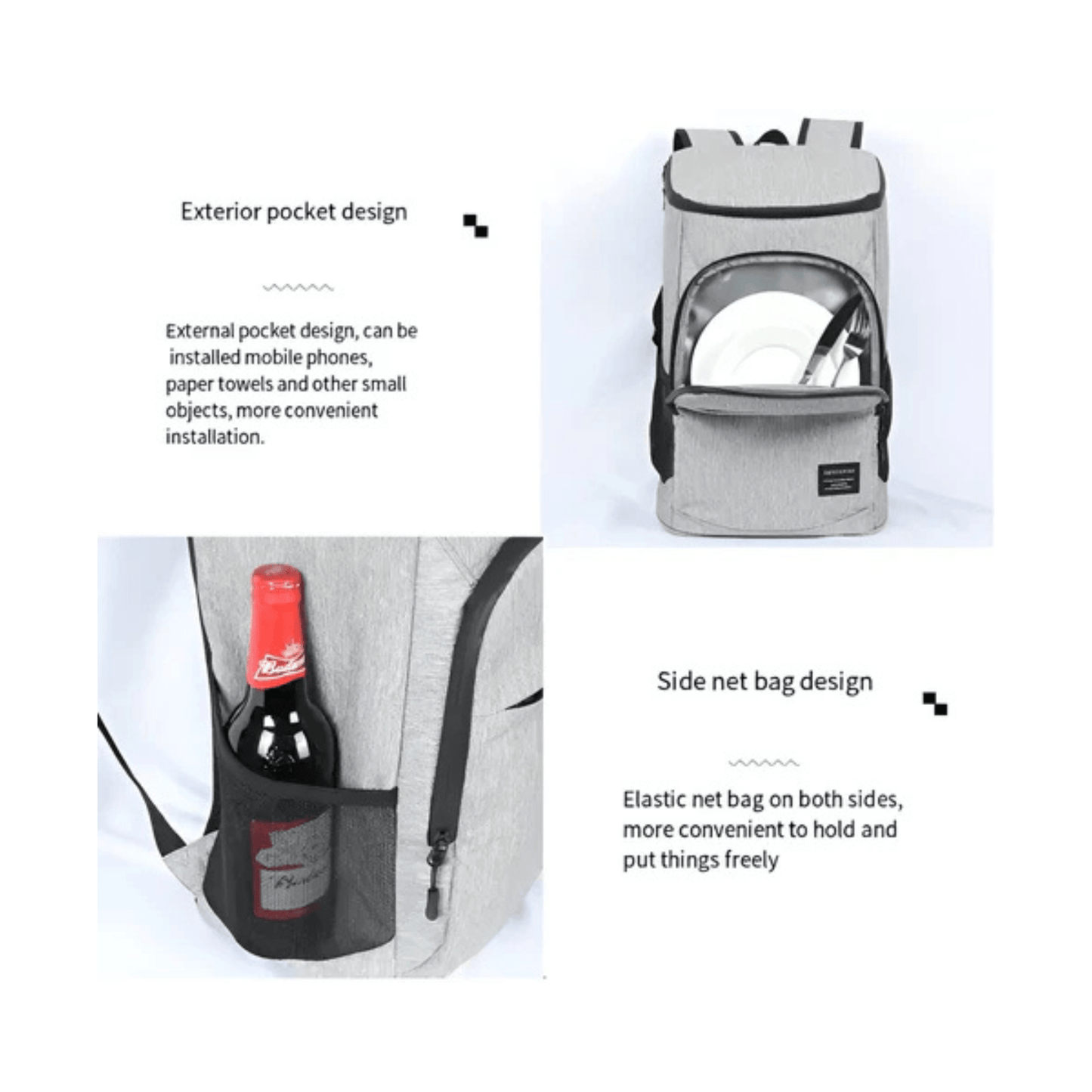 CarryQuest® - Ideaal voor Picknicks - Lekvrij & Duurzaam - Voedsel Drank Opbergtas - Grijs