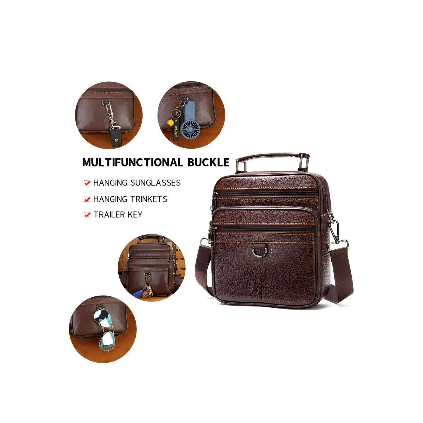 CarryQuest® - Koehuid Schoudertas Heren - Handtassen - Crossbody Tas - Koffie