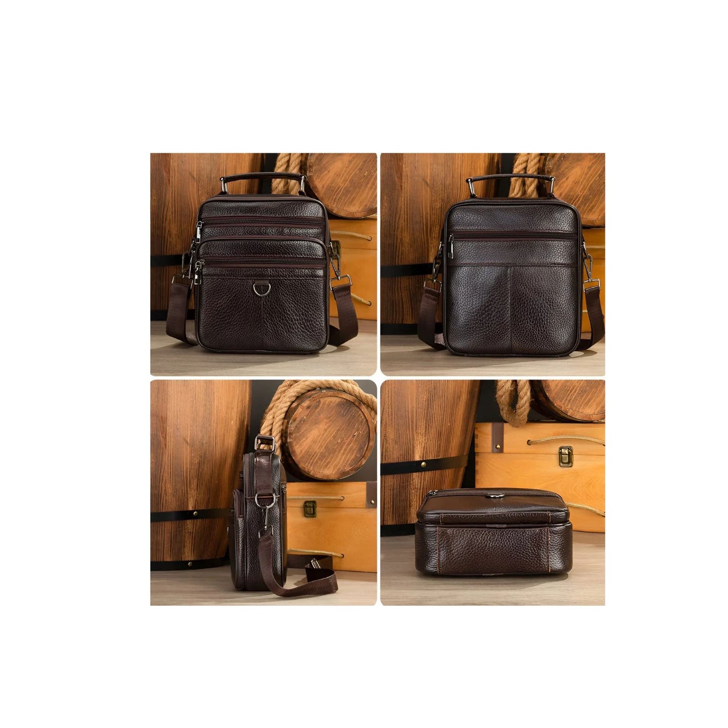 CarryQuest® - Koehuid Schoudertas Heren - Handtassen - Crossbody Tas - Koffie