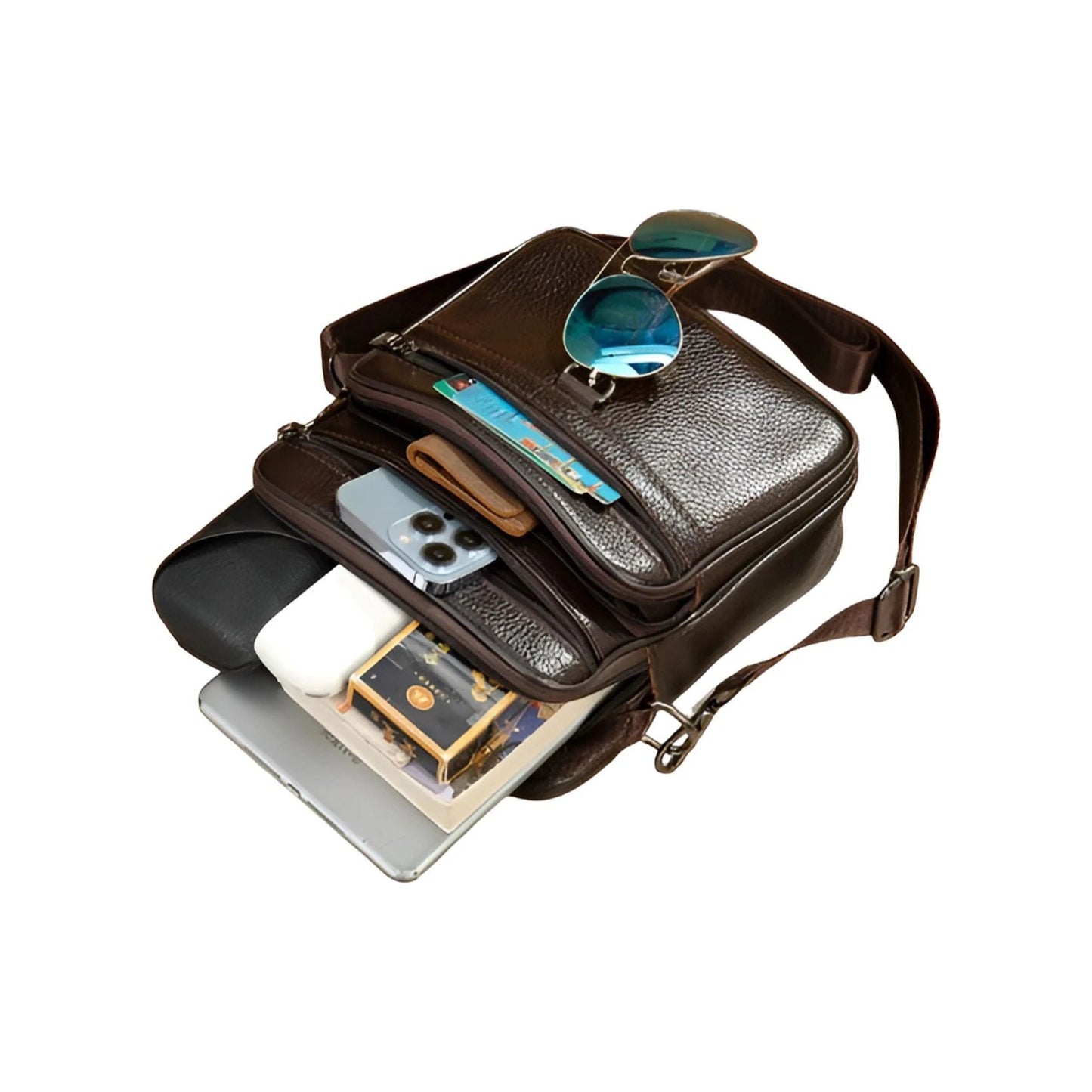 CarryQuest® - Koehuid Schoudertas Heren - Handtassen - Crossbody Tas - Koffie
