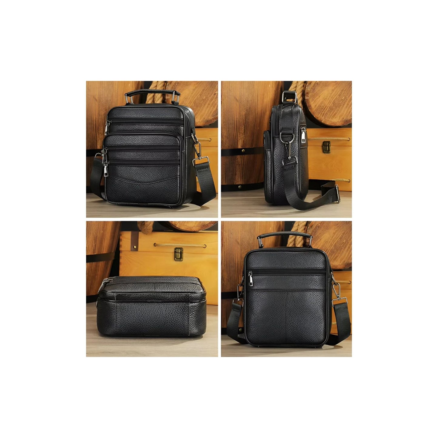 CarryQuest® - Koehuid Schoudertas Heren - Handtassen - Crossbody Tas - Zwart