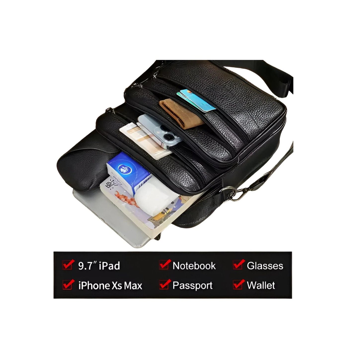 CarryQuest® - Koehuid Schoudertas Heren - Handtassen - Crossbody Tas - Zwart