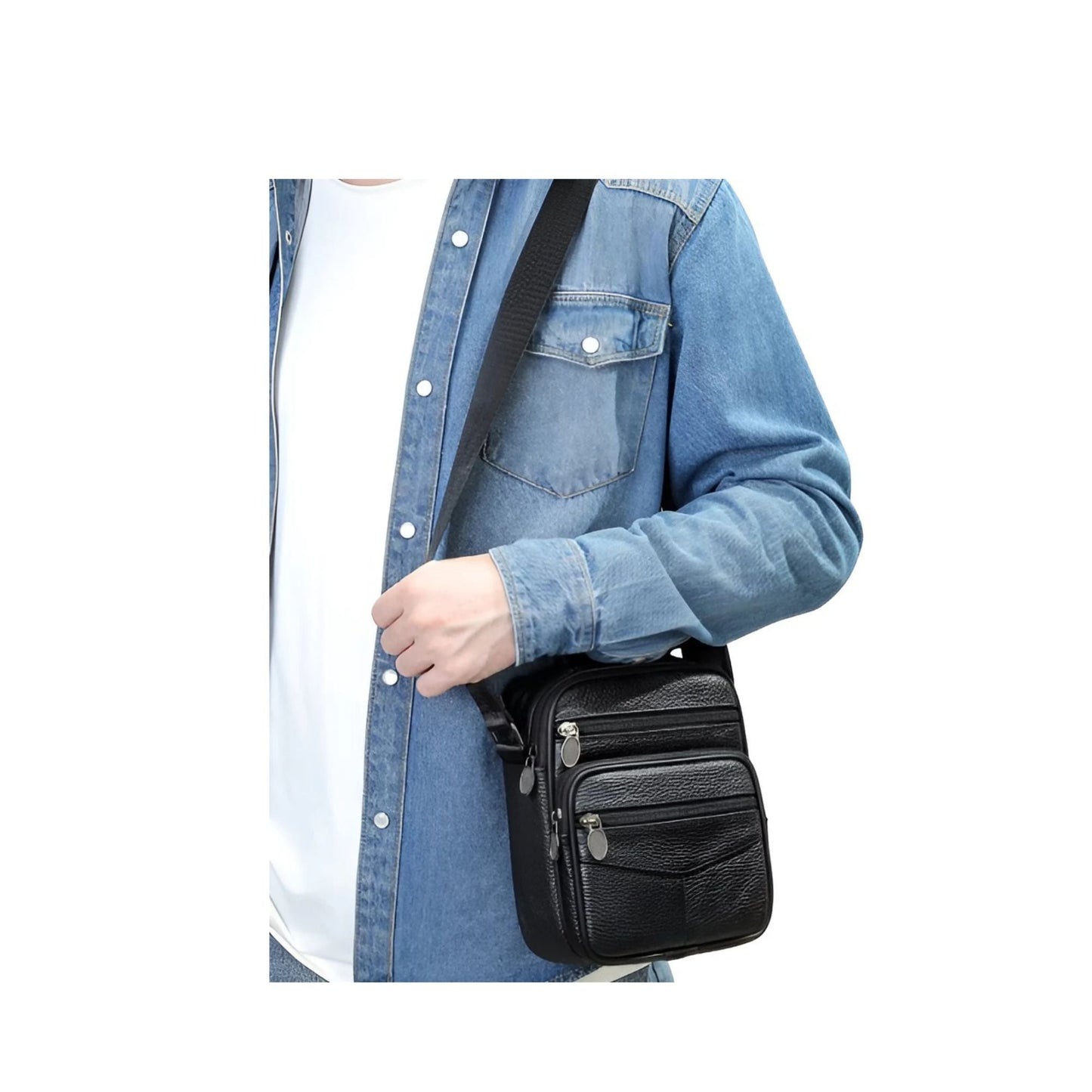 CarryQuest® - Koehuid Schoudertas Heren - Handtassen - Crossbody Tas - Zwart