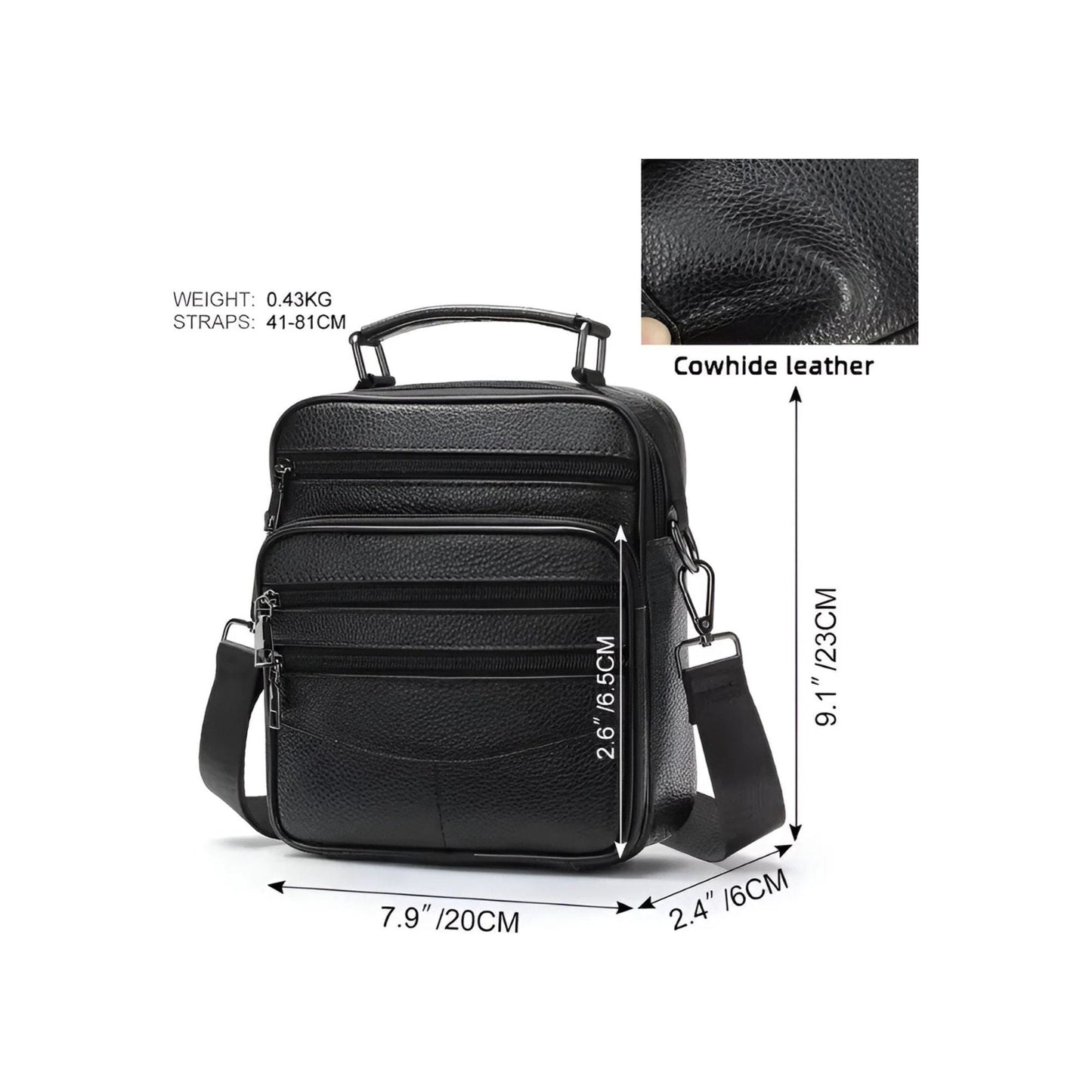 CarryQuest® - Koehuid Schoudertas Heren - Handtassen - Crossbody Tas - Zwart