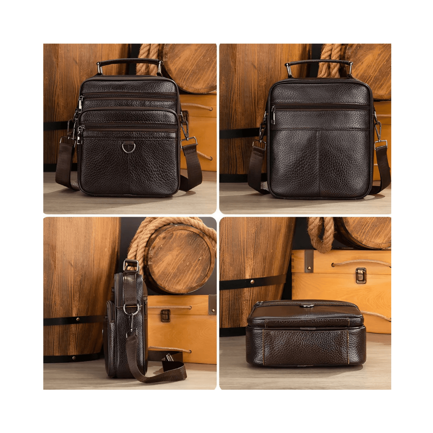 CarryQuest® - Koehuid Schoudertas Heren - Handtassen - Crossbody Tas - Zwart