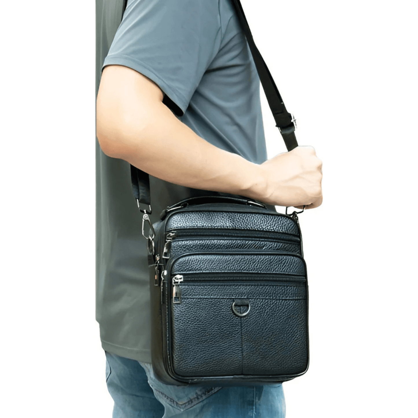 CarryQuest® - Koehuid Schoudertas Heren - Handtassen - Crossbody Tas - Zwart