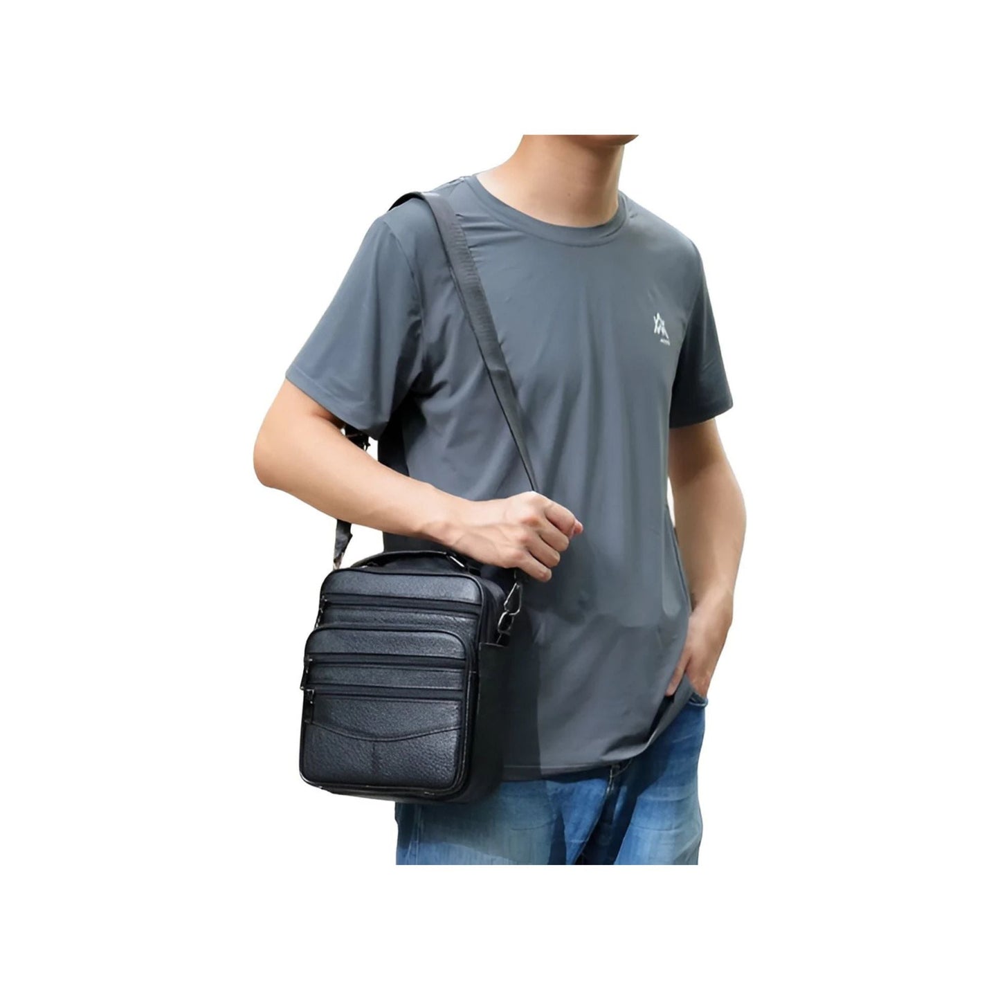 CarryQuest® - Koehuid Schoudertas Heren - Handtassen - Crossbody Tas - Zwart