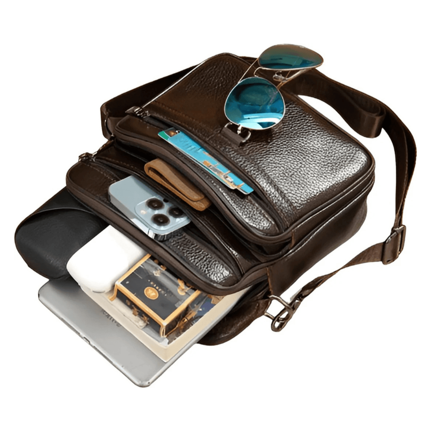 CarryQuest® - Koehuid Schoudertas Heren - Handtassen - Crossbody Tas - Zwart