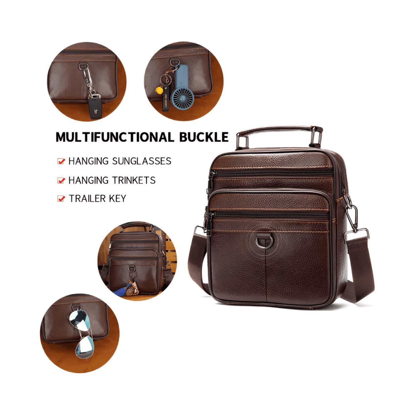 CarryQuest® - Koehuid Schoudertas Heren - Handtassen - Crossbody Tas - Zwart
