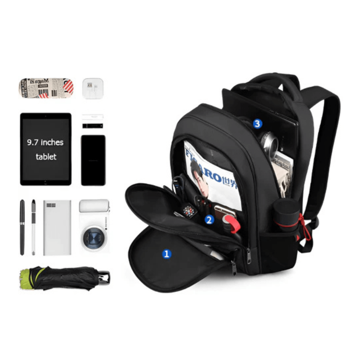 CarryQuest® - Laptop Rugzak 15.6" - Grote Capaciteit + Waterdicht + USB - Zwart