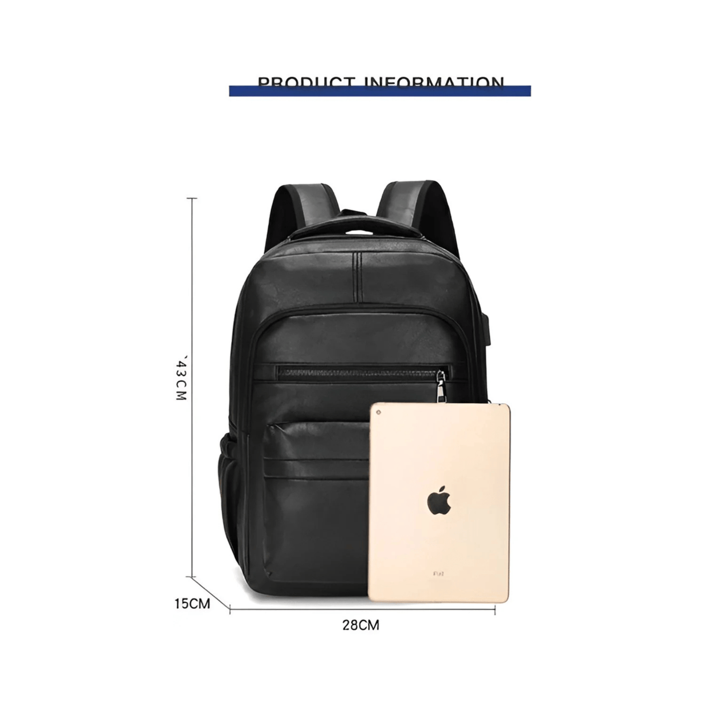 CarryQuest® - Laptop Rugzak - PU Lederen Rugzak - 15" Laptop - Schooltas Voor Tienerjongens - Zwart
