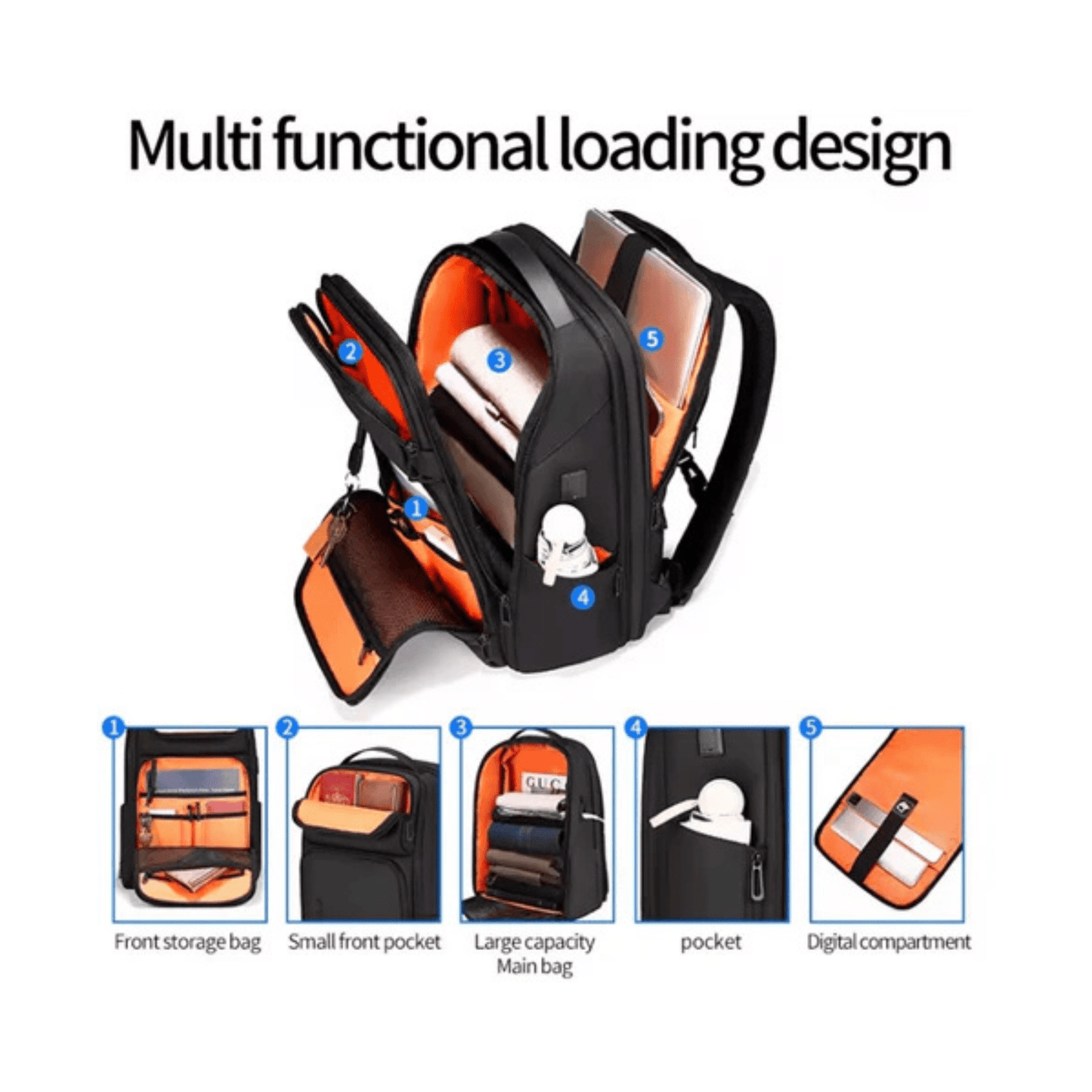 CarryQuest® - Laptop Rugzak - USB Oplaadfunctie - 35L - Laptopvak tot 15.6 inch - Grijs