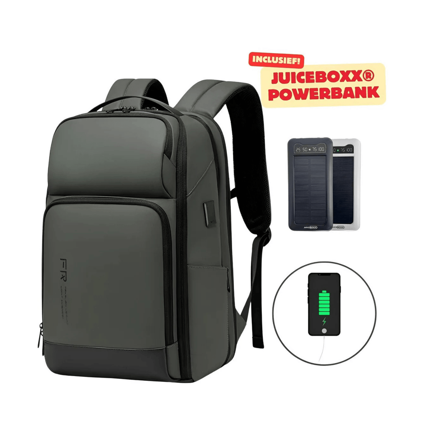 CarryQuest® - Laptop Rugzak - USB Oplaadfunctie - 35L - Laptopvak tot 15.6 inch - Groen