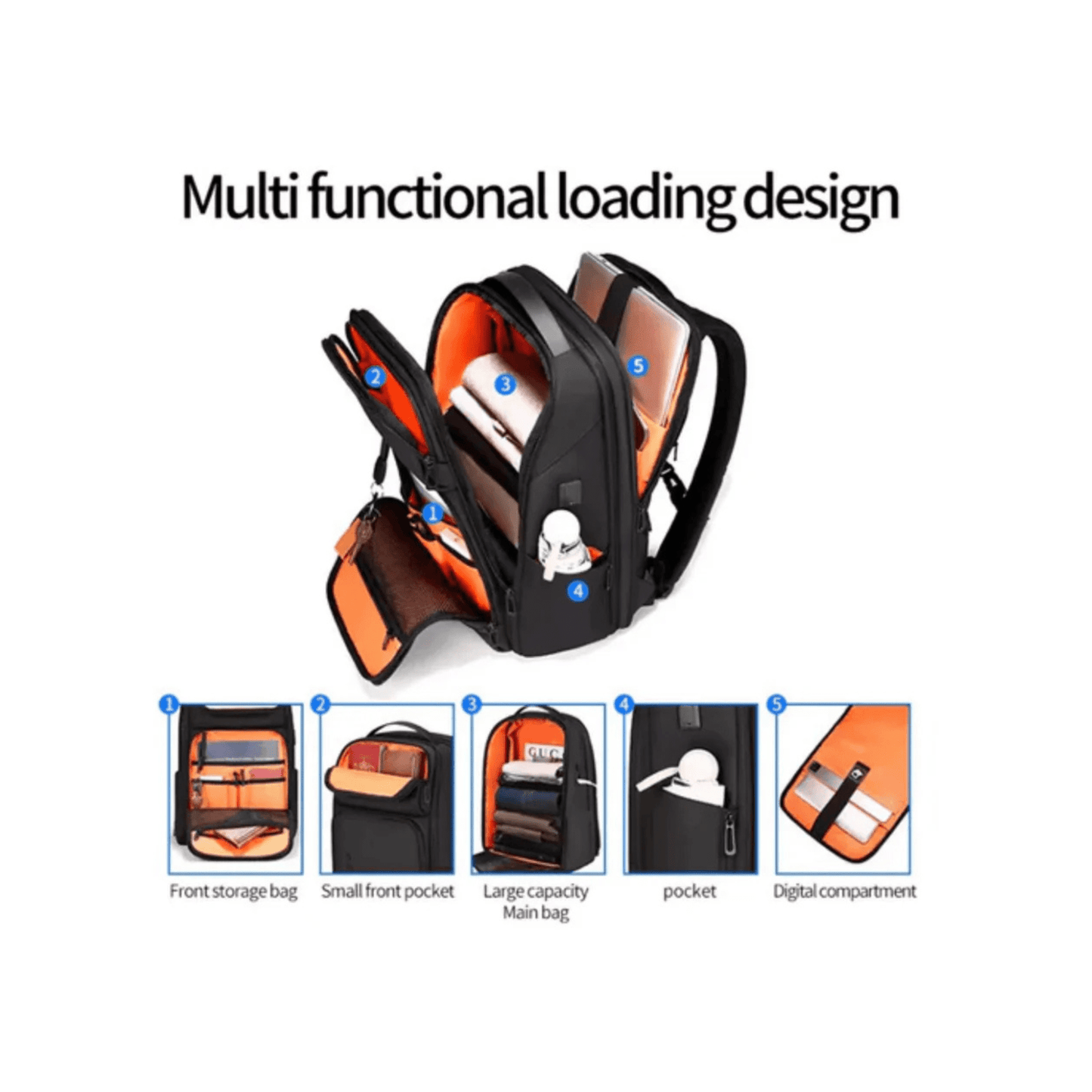 CarryQuest® - Laptop Rugzak - USB Oplaadfunctie - 35L - Laptopvak tot 15.6 inch - Zwart