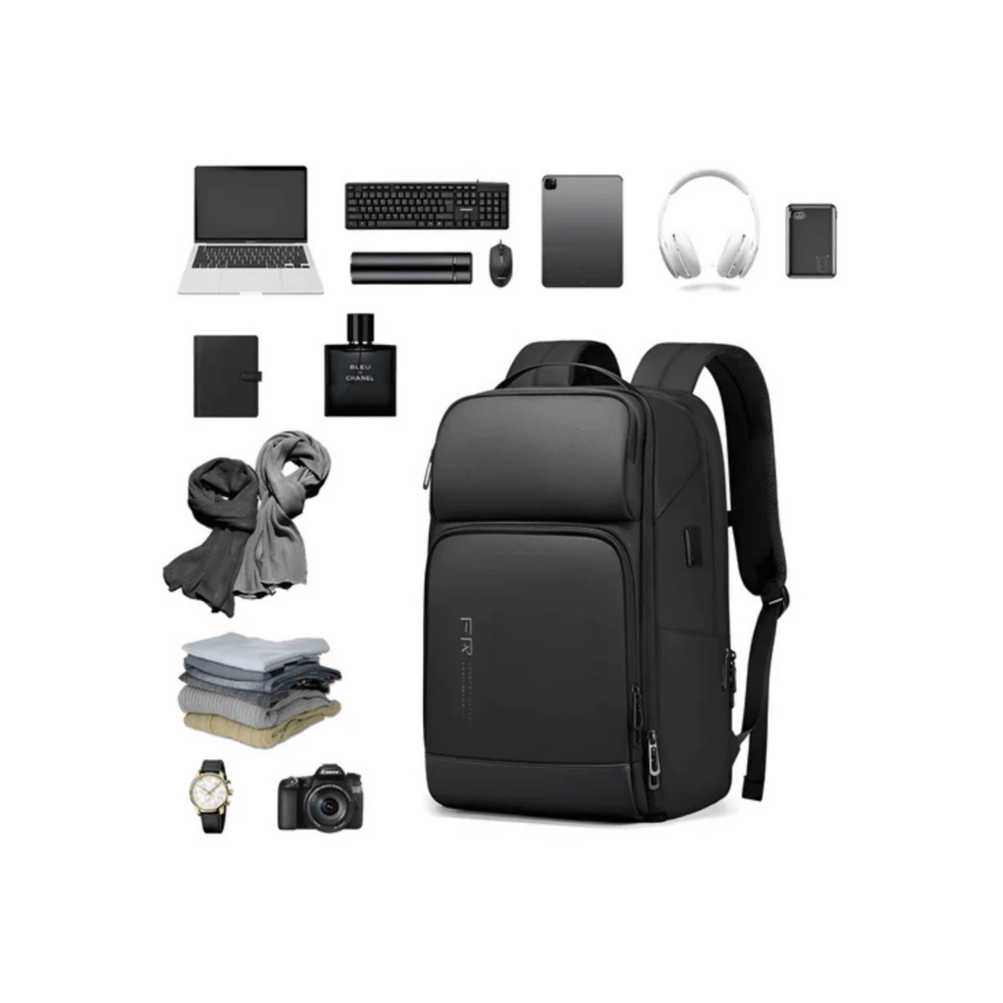 CarryQuest® - Laptop Rugzak - USB Oplaadfunctie - 35L - Laptopvak tot 15.6 inch - Zwart